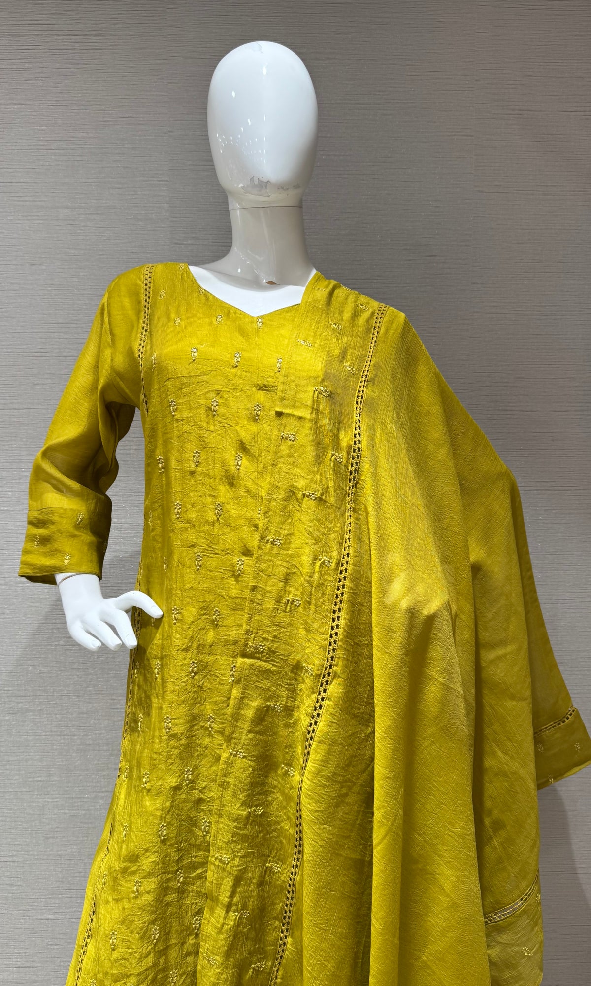 Mehandi Green mul Chanderi Kurta Set with Dupatta