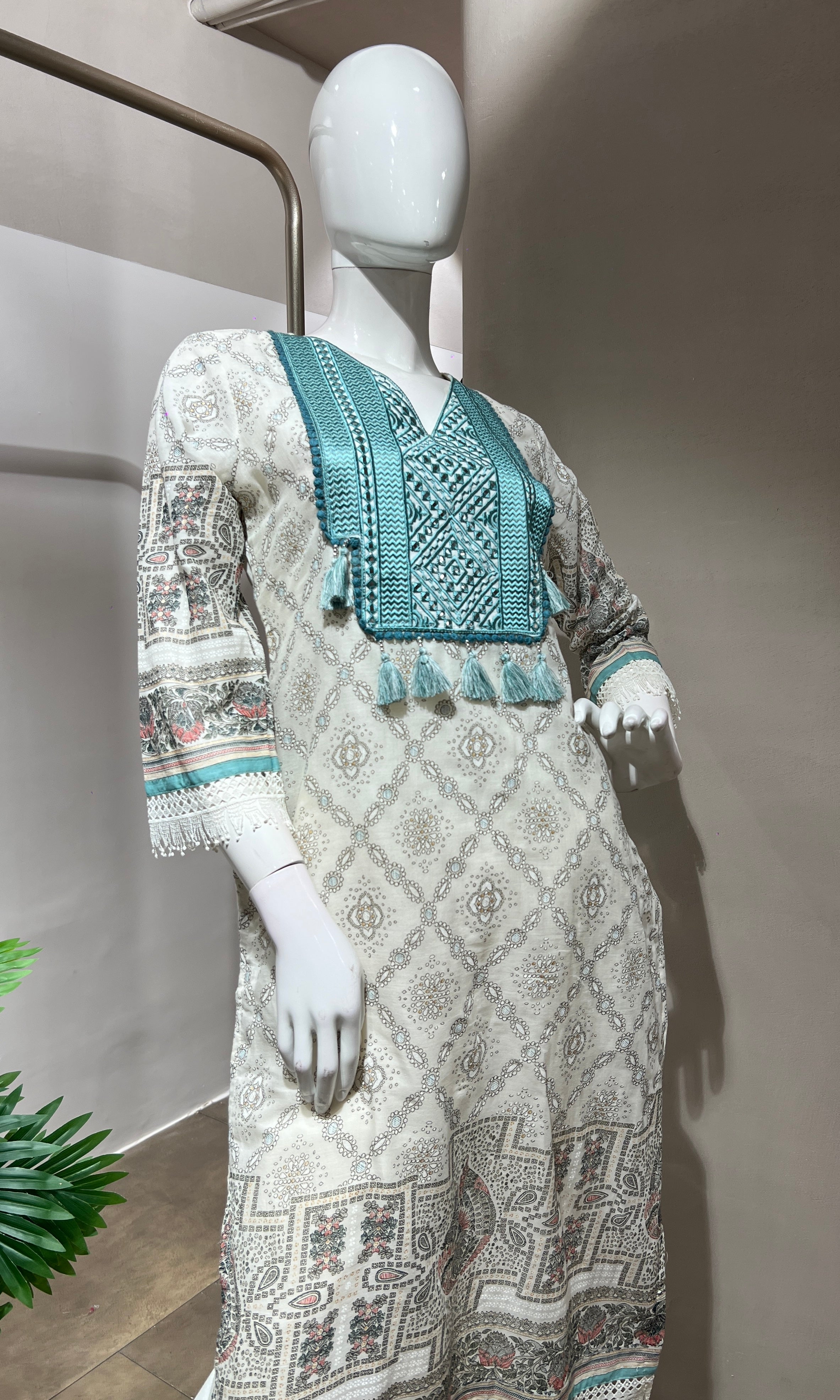 IVORY & BLUE COTTON KURTA SET