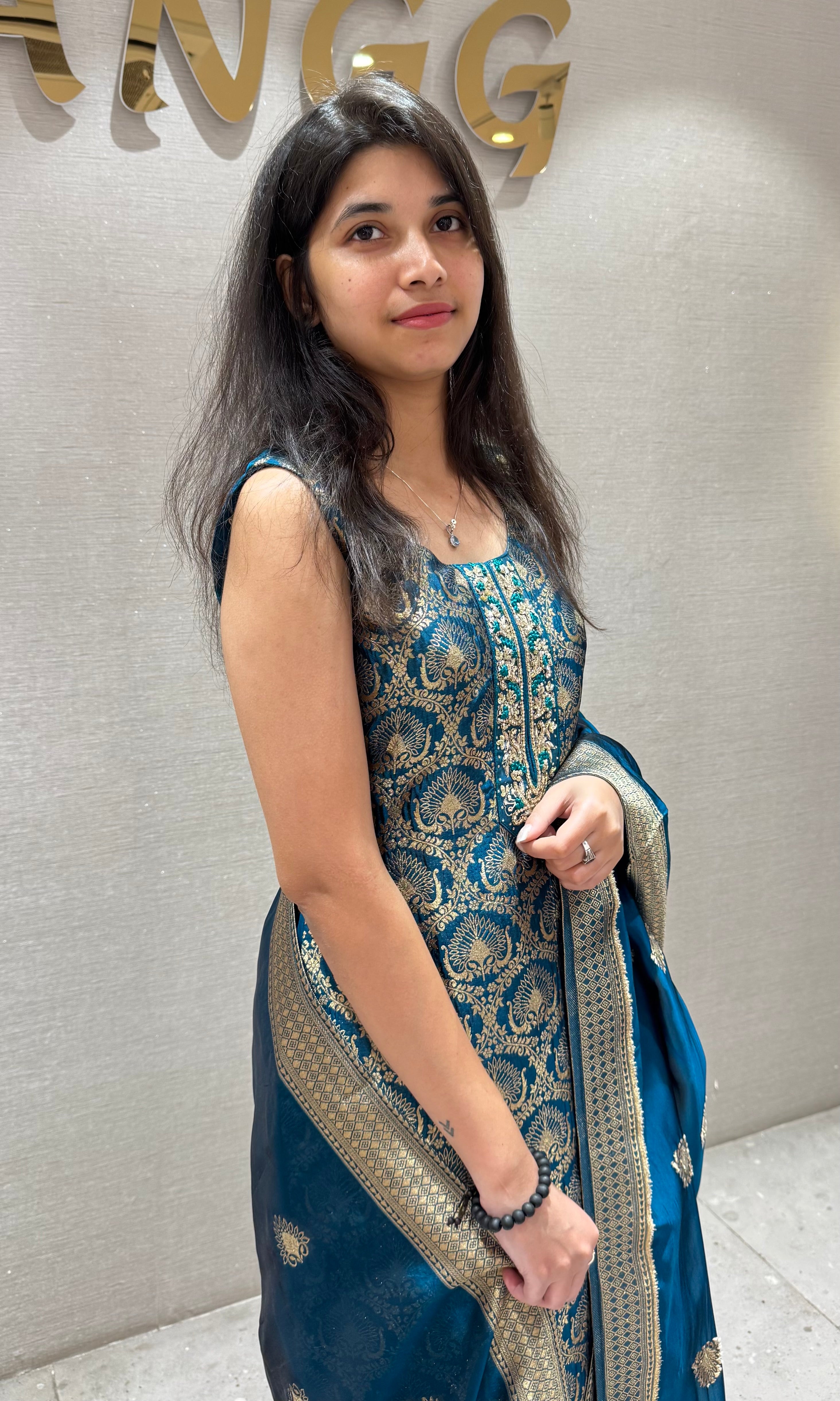 PEACOCK blue GOLDEN EMBROIDERY KURTA SET