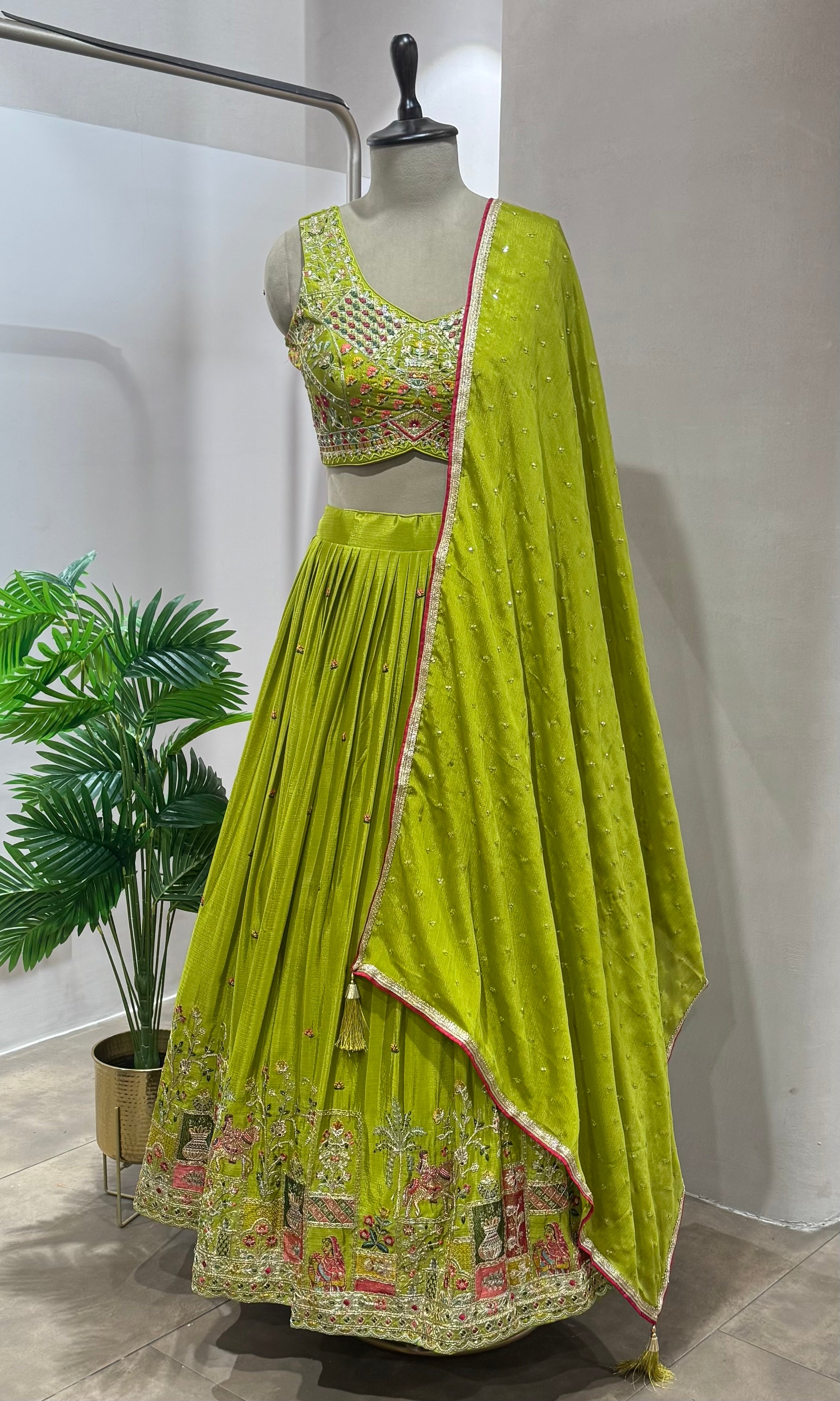 parrot green embroidered Lehenga