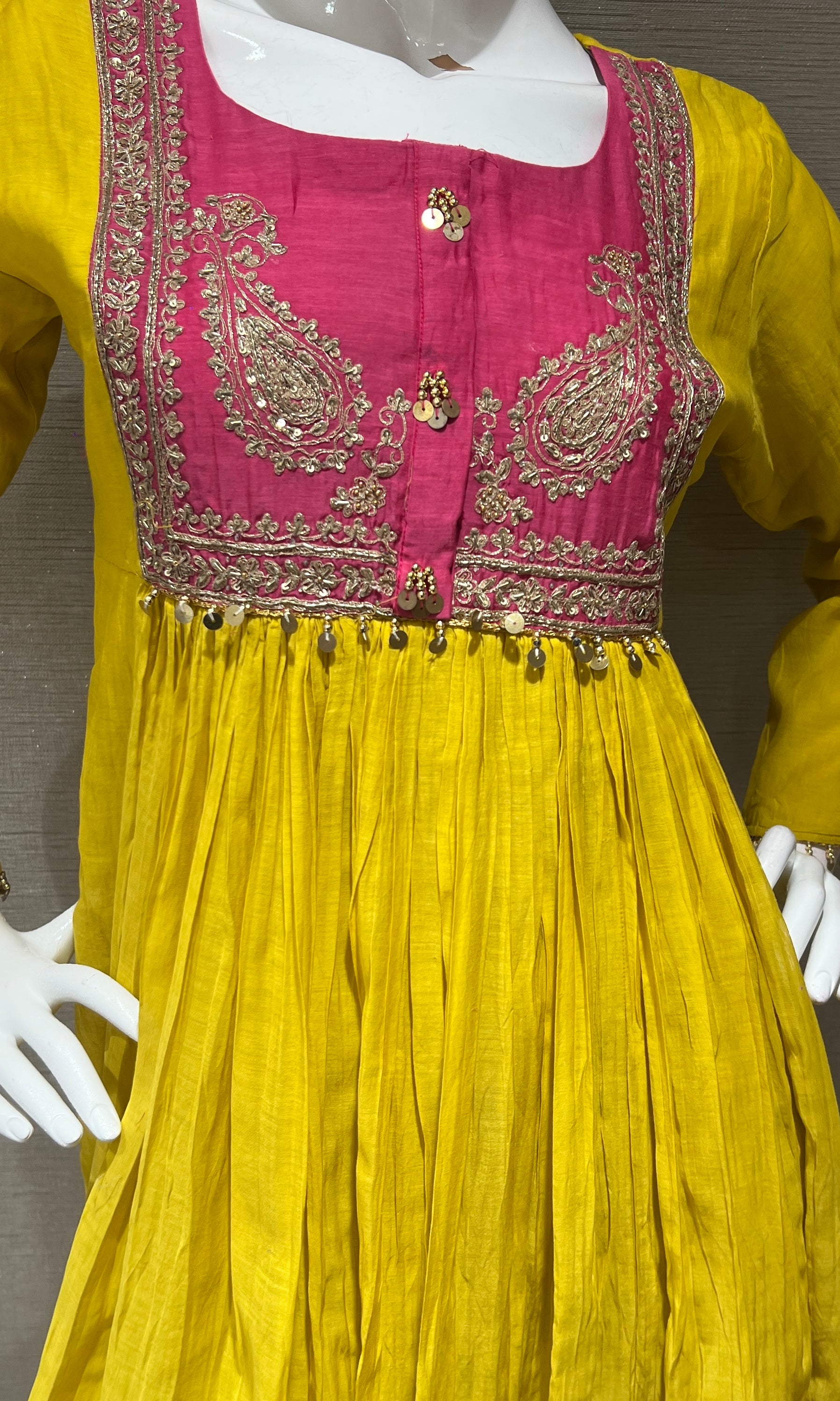 Yellow Flared Anarkali with Contrast Dupatta