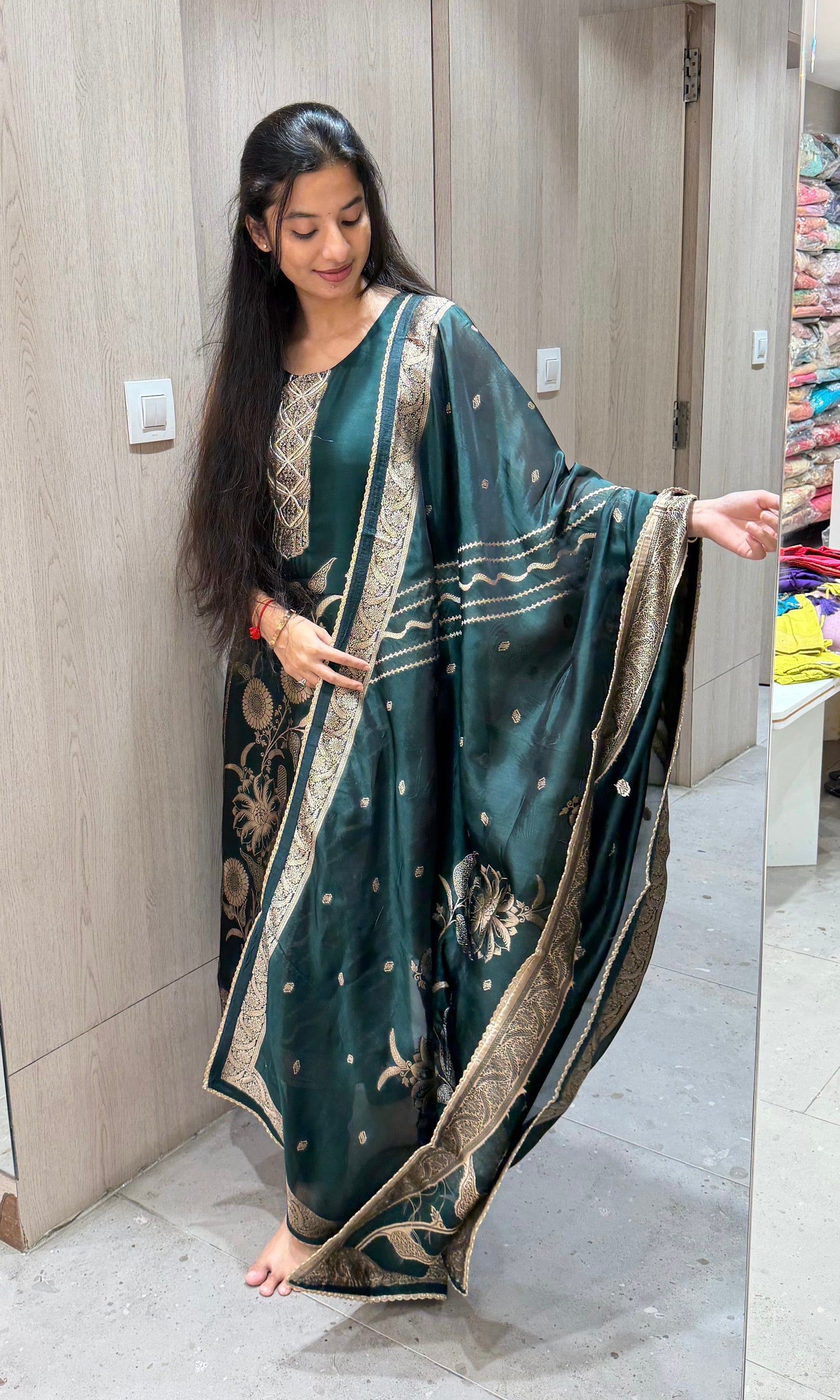 Bottle green GOLD EMBROIDERED kurta set