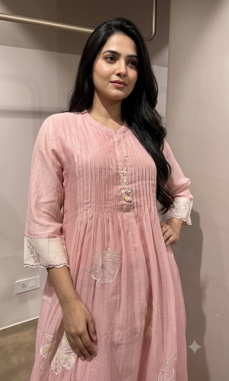 Blush Pink Embroidered Kurta Set with Dupatta