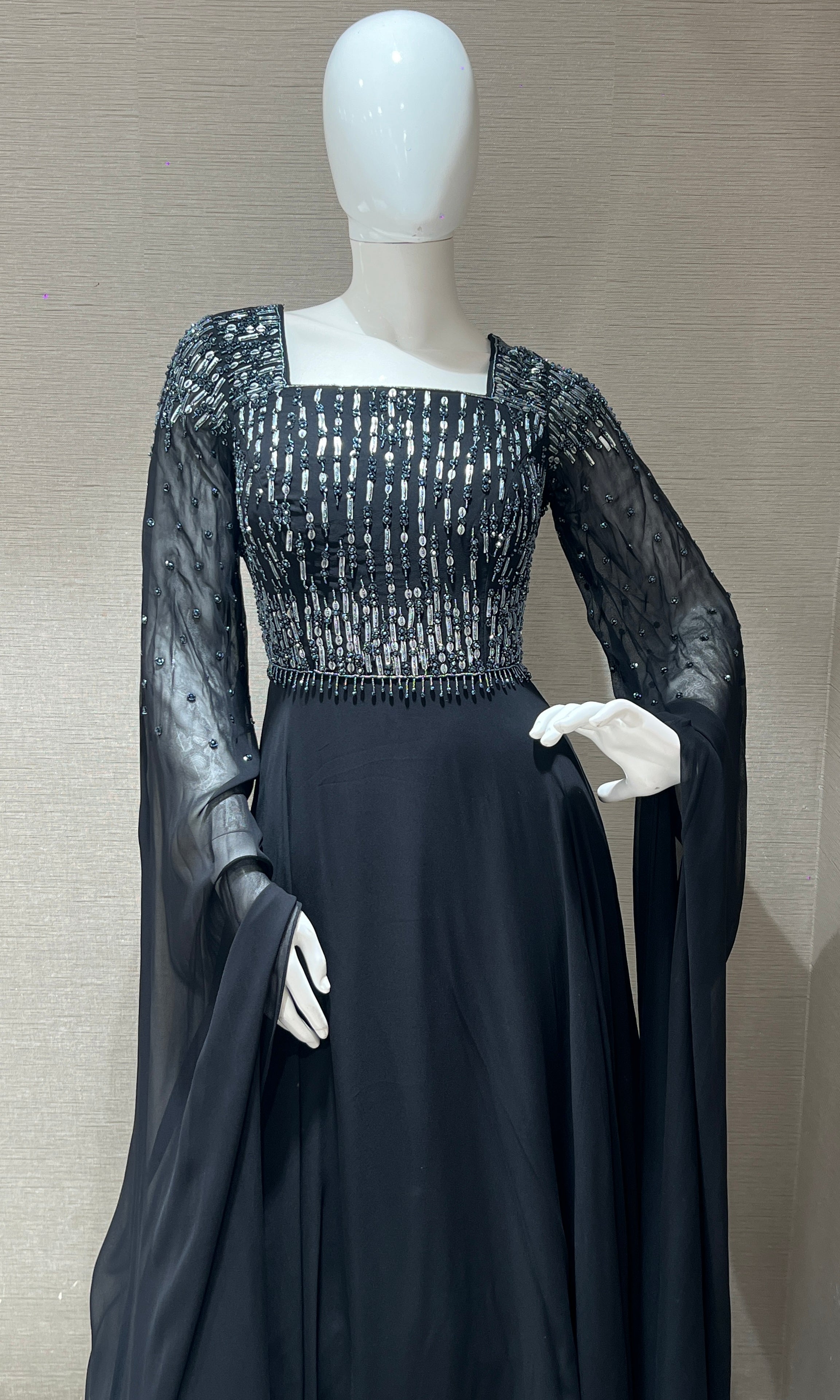 Black long dress with butterfly sleeves