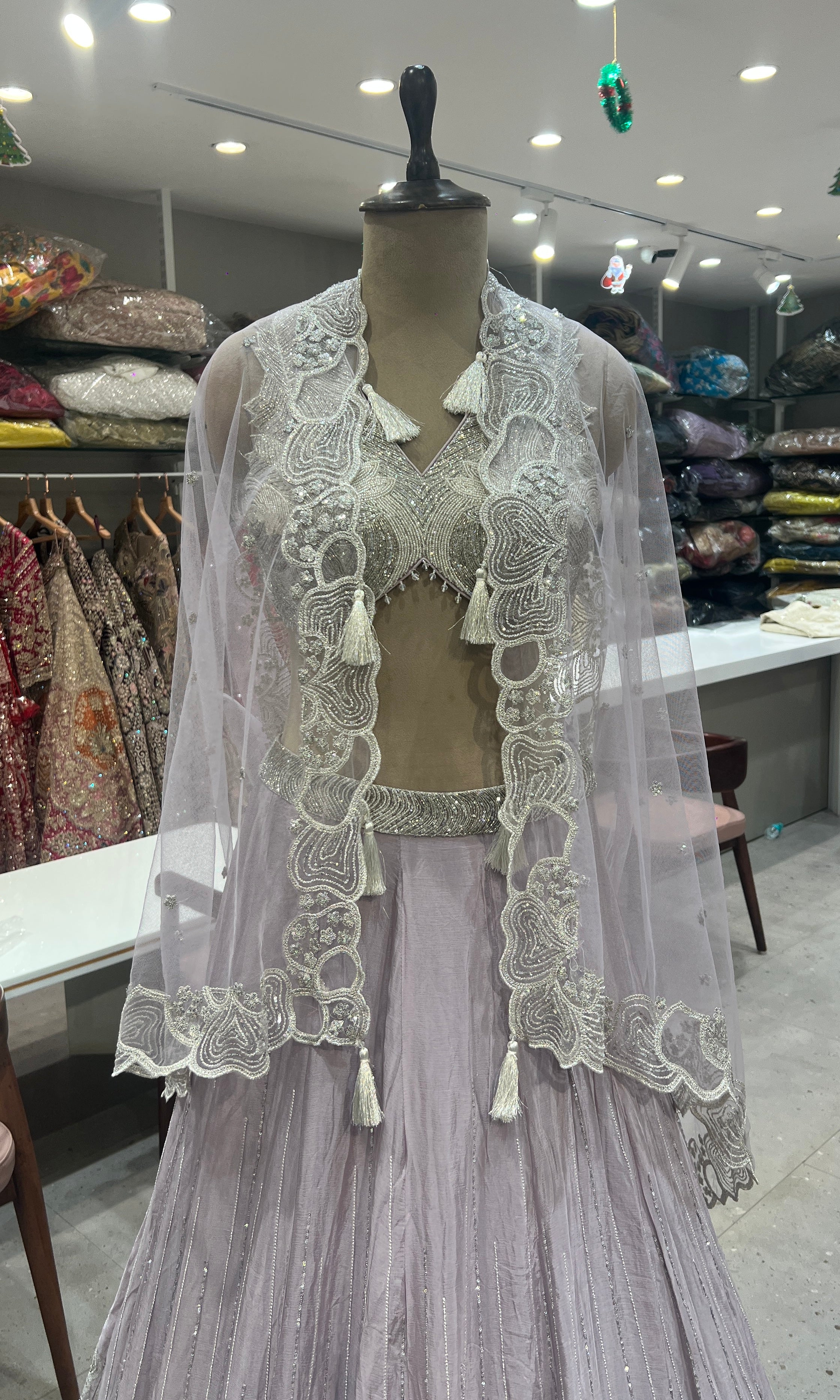 Lavender Pearl Embroidered Cape Lehenga