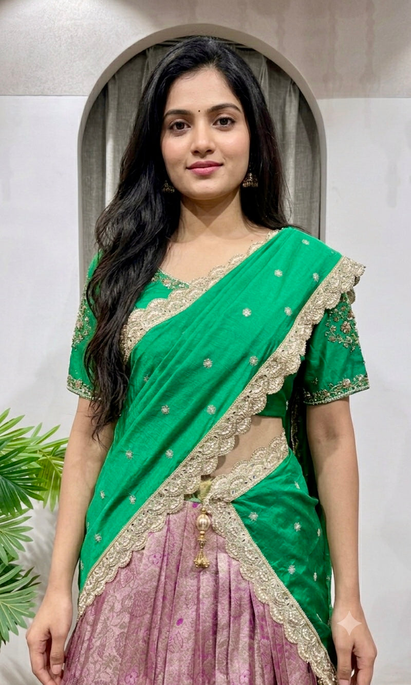 Green kanjivaram pattu lehenga