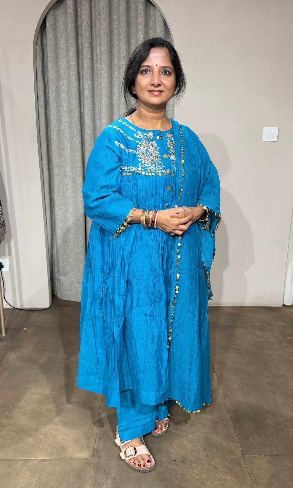 RAMA BLUE MUL CHANDERI KURTA SET WITH DUPATTA