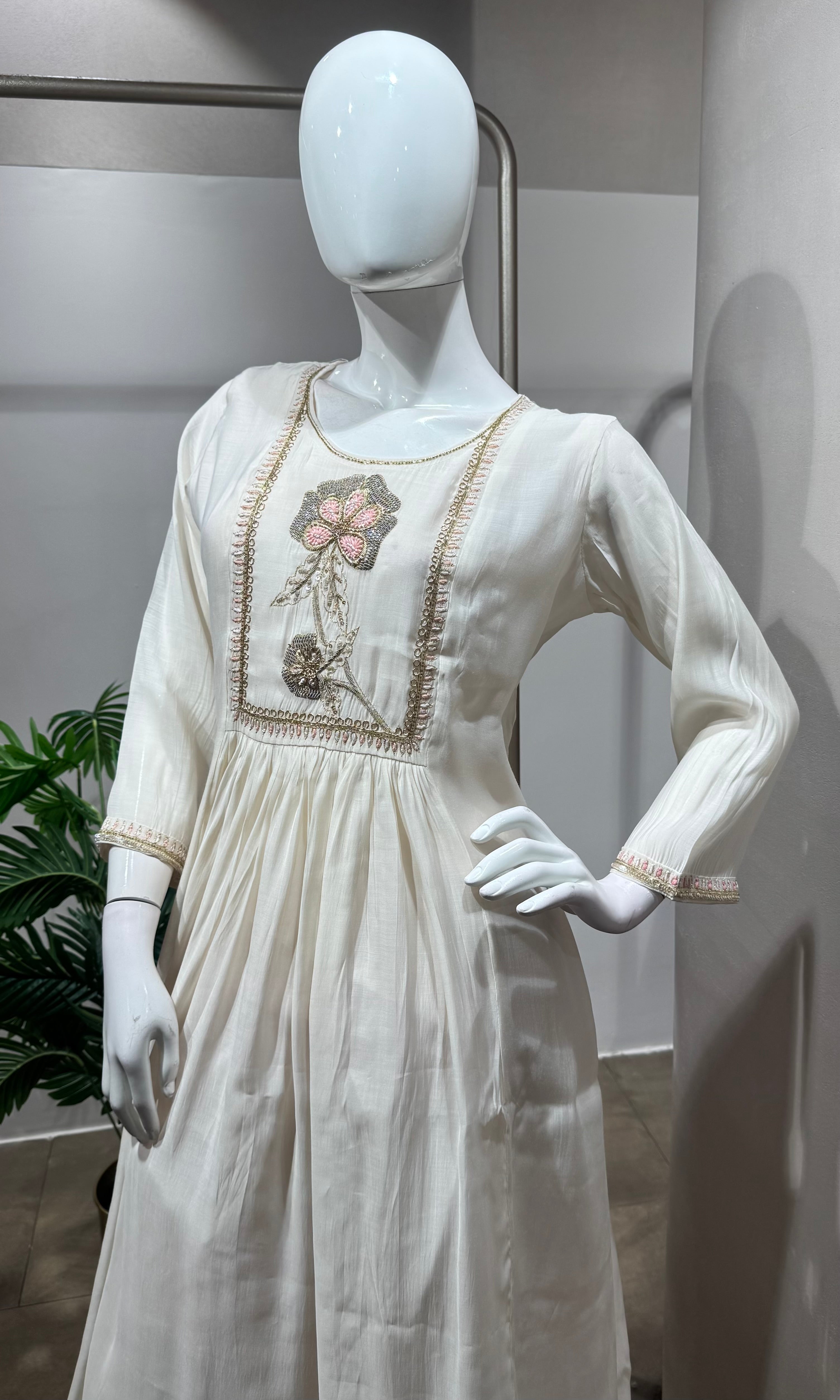 Cream Blossom Floral Embroidered KURTA Set