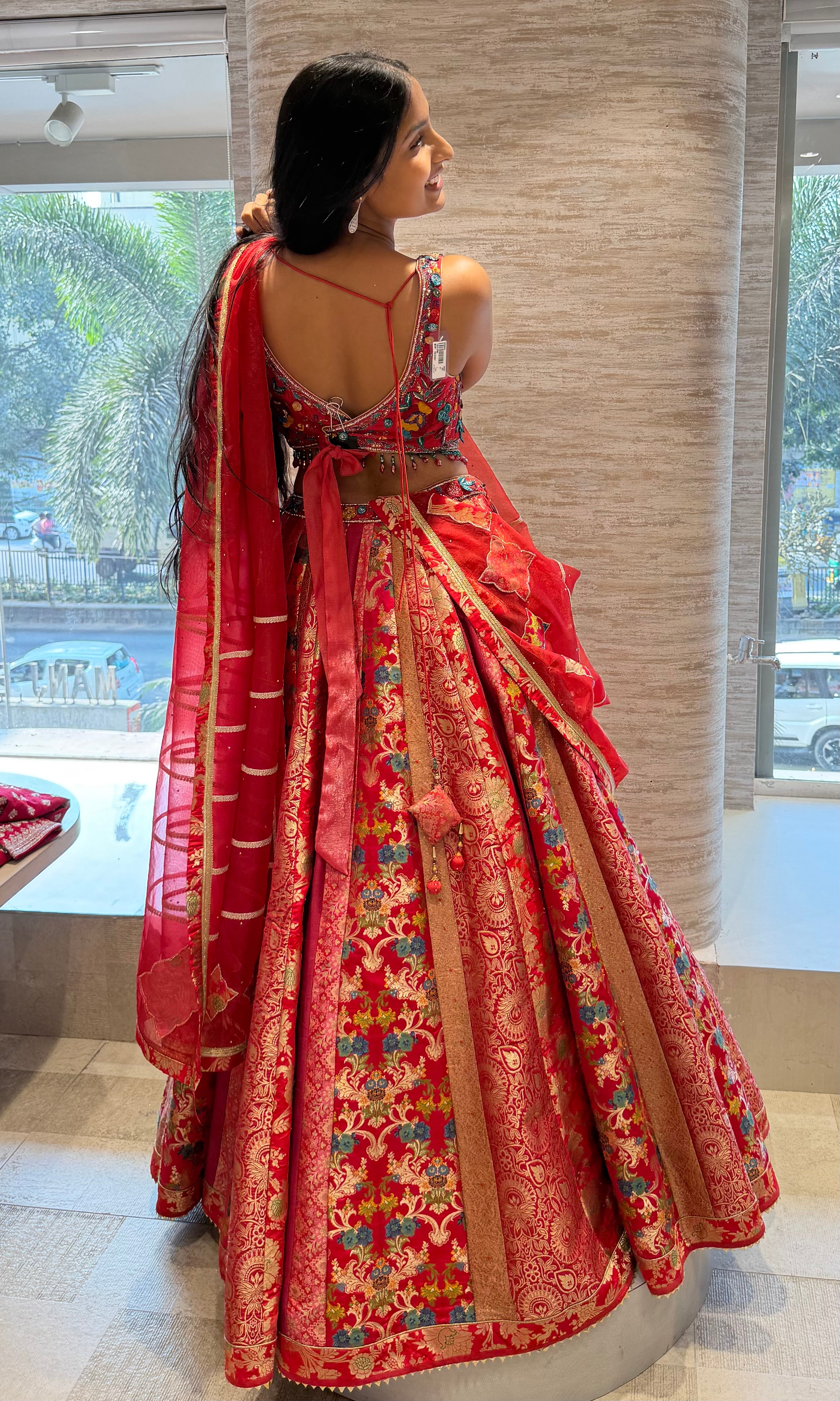 Red Floral Embroidered Lehenga Set