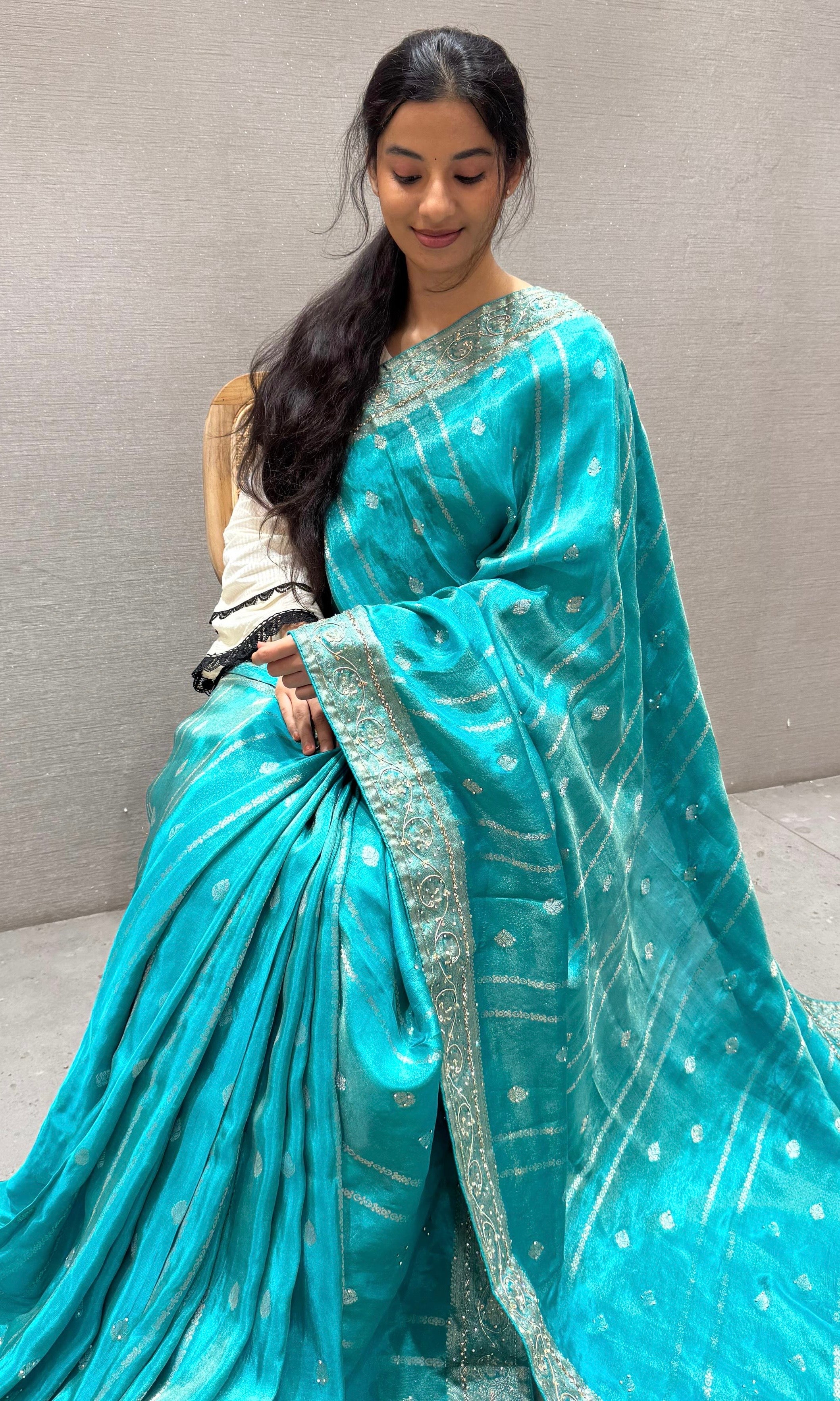 Firozi sea blue Banarasi saree