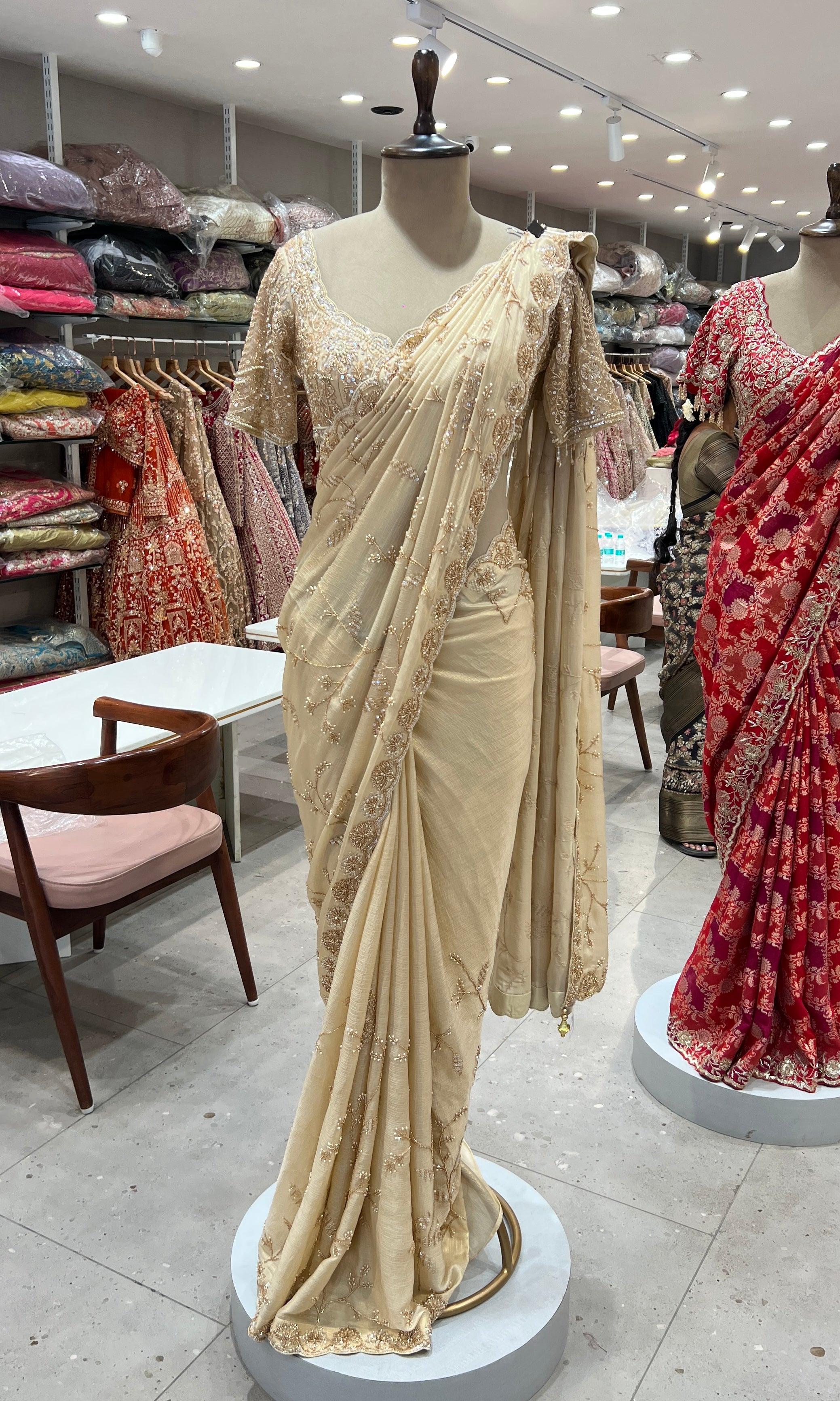 Gold saree with ready blouse