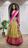 RANI PINK and gold silk BANARASI LEHENGA