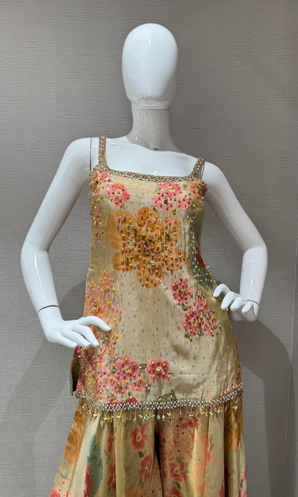 GREEN Art Silk Multicolor Floral Printed Sharara Set