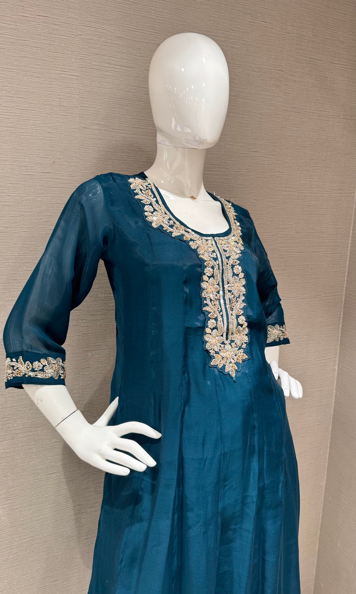 Peacock Blue Kurta set with Matching Sheer Dupatta