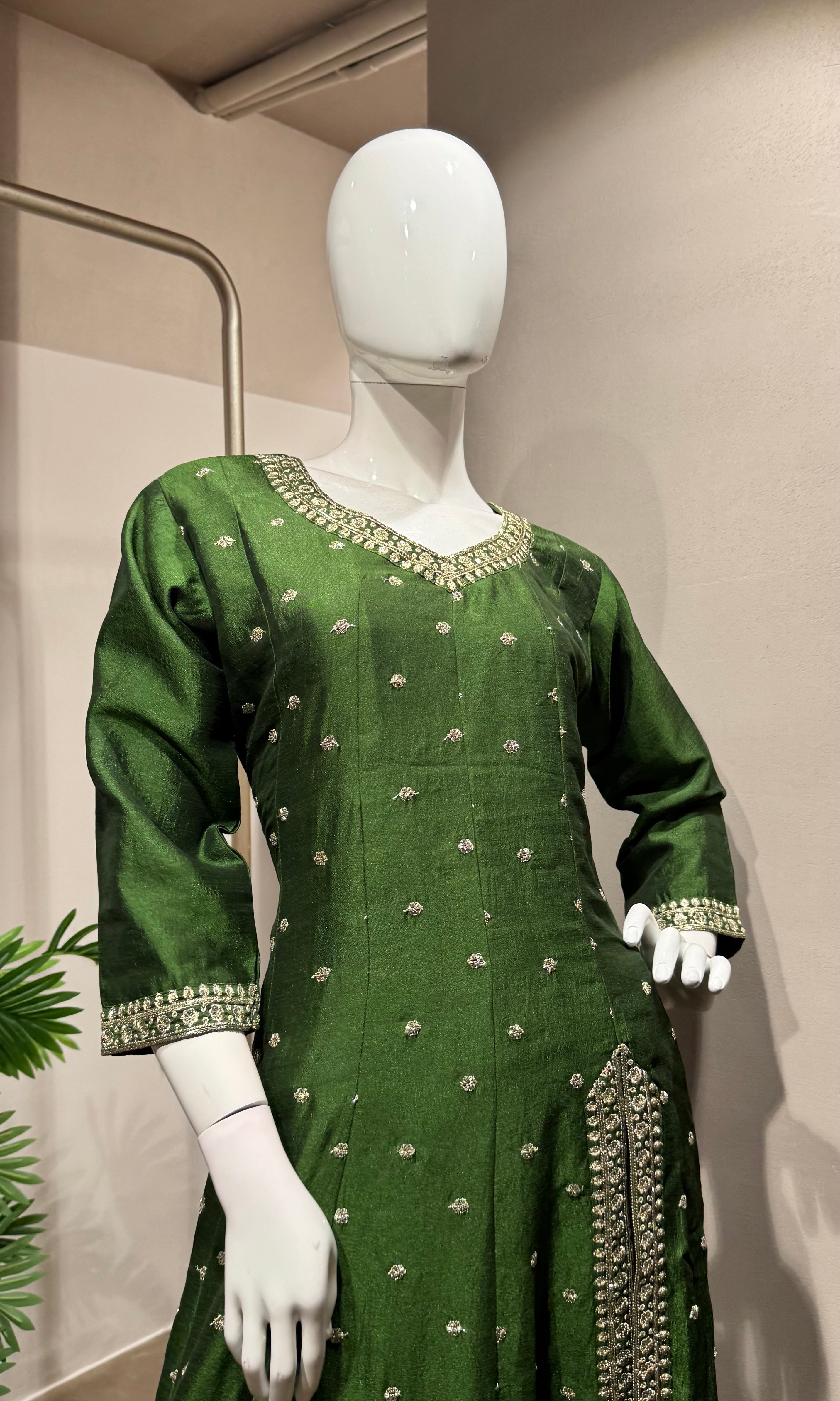Green Embroidered Anarkali Set with dupatta