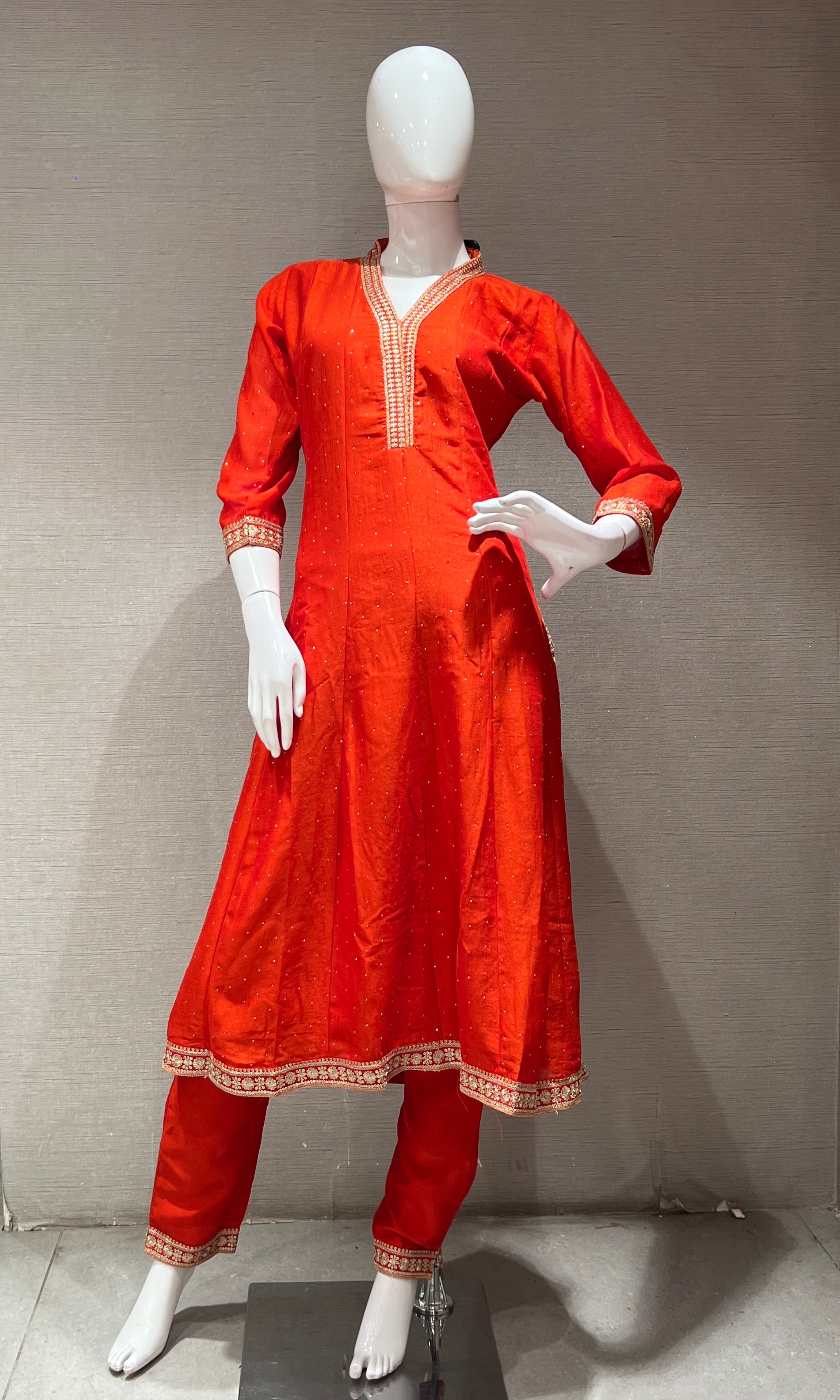 Orange EMBROIDERED ANARKALI KURTA SET