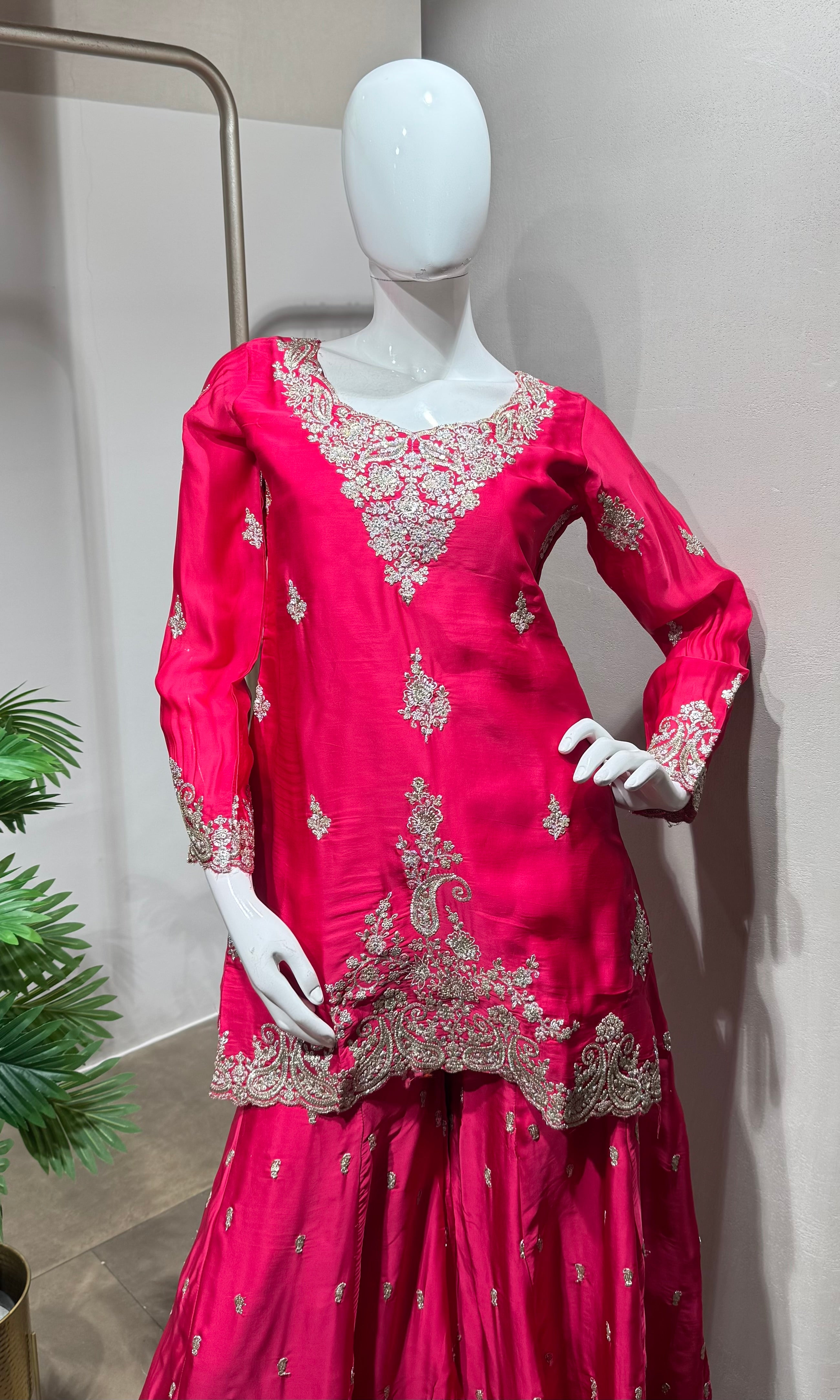 Rani Pink Designer Embroidery Sharara set