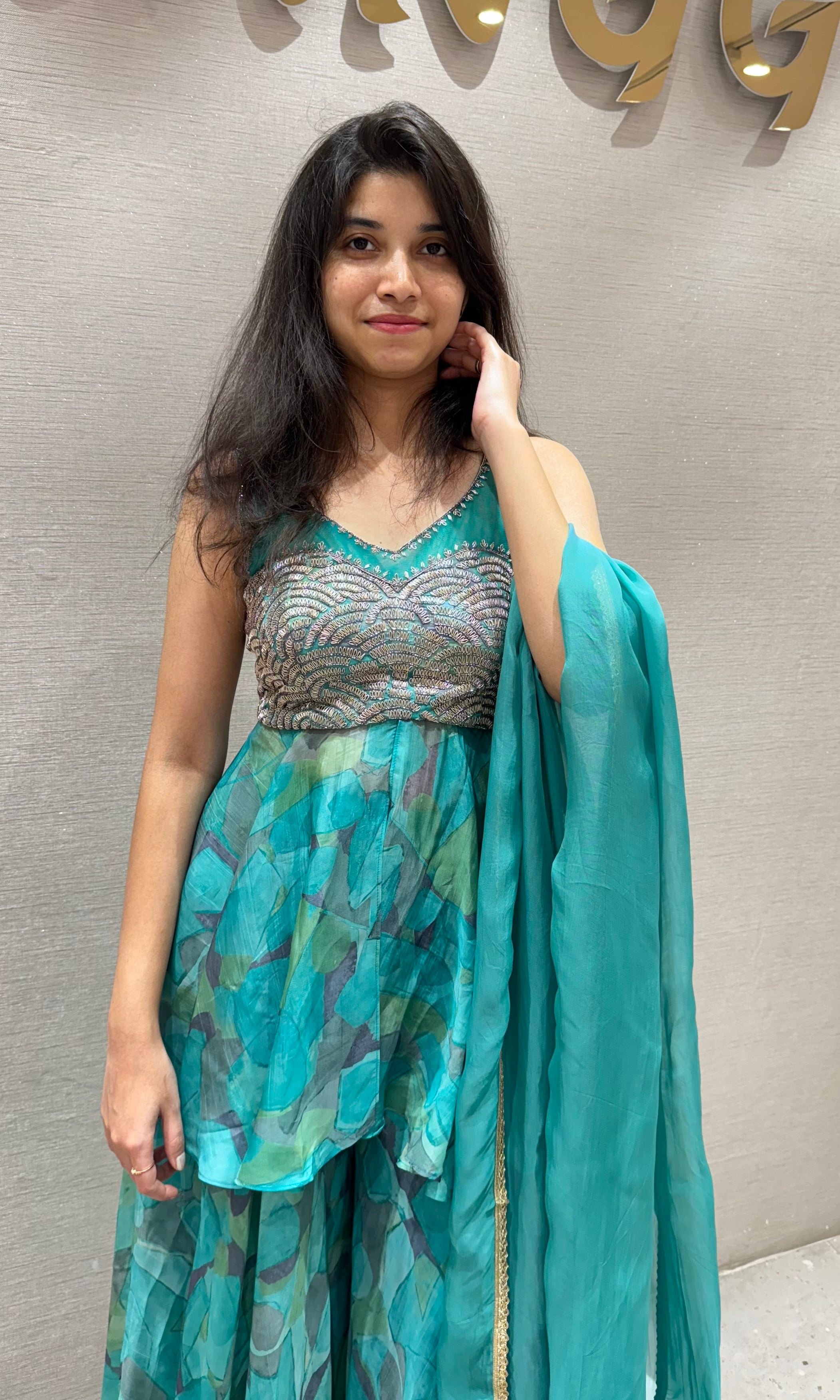 Rama FLORAL PEPLUM PALAZZO SET