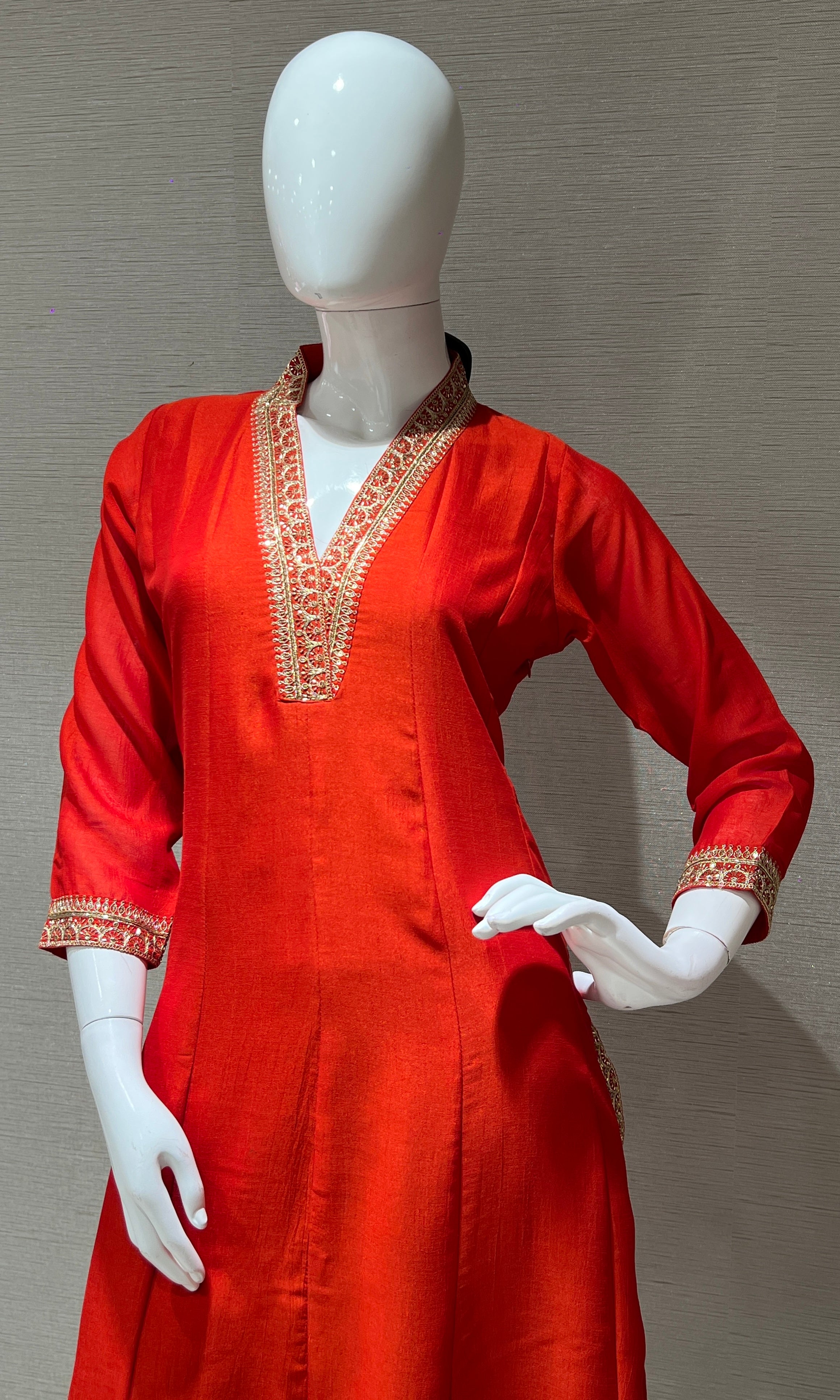Orange Embroidered Kurta Set