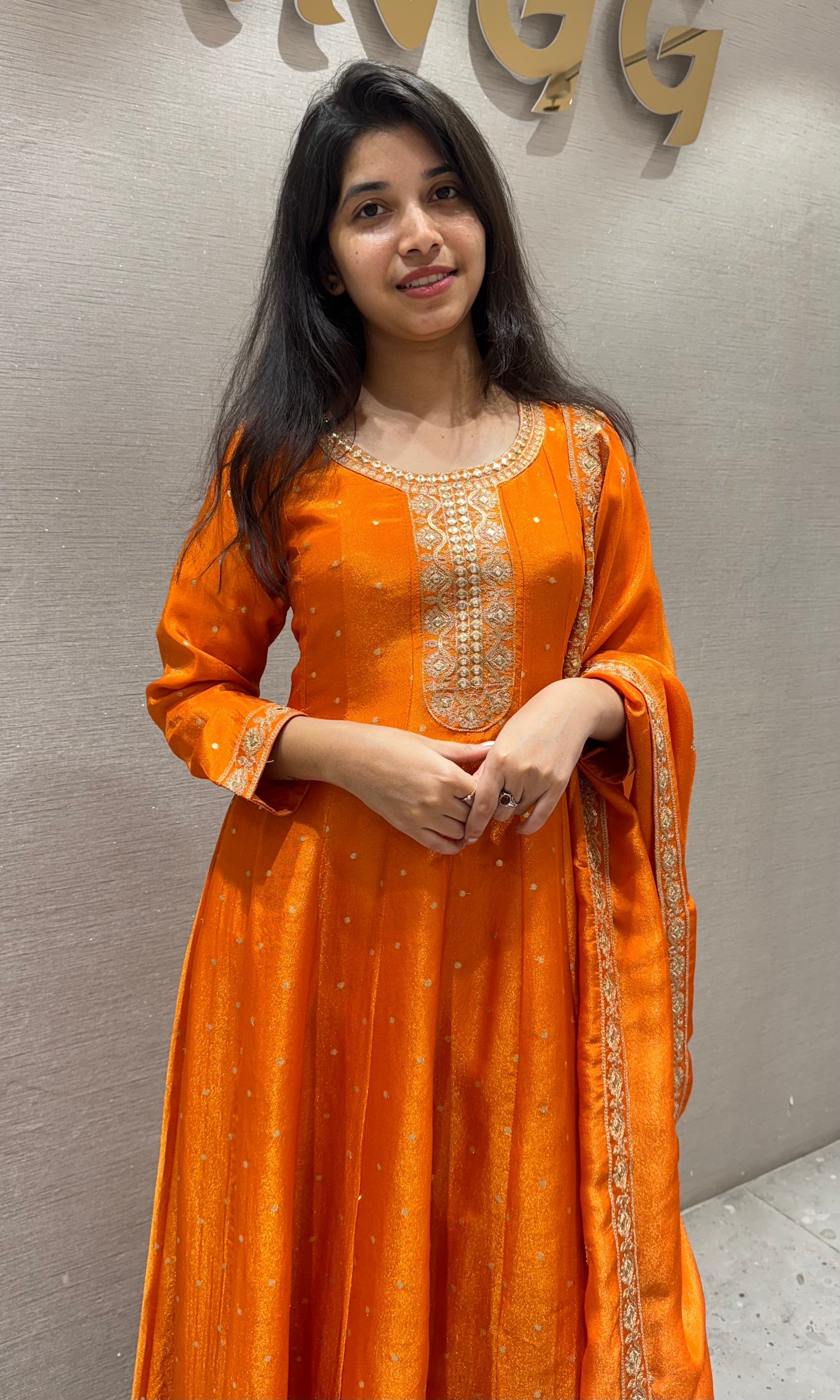 Orange golden Anarkali