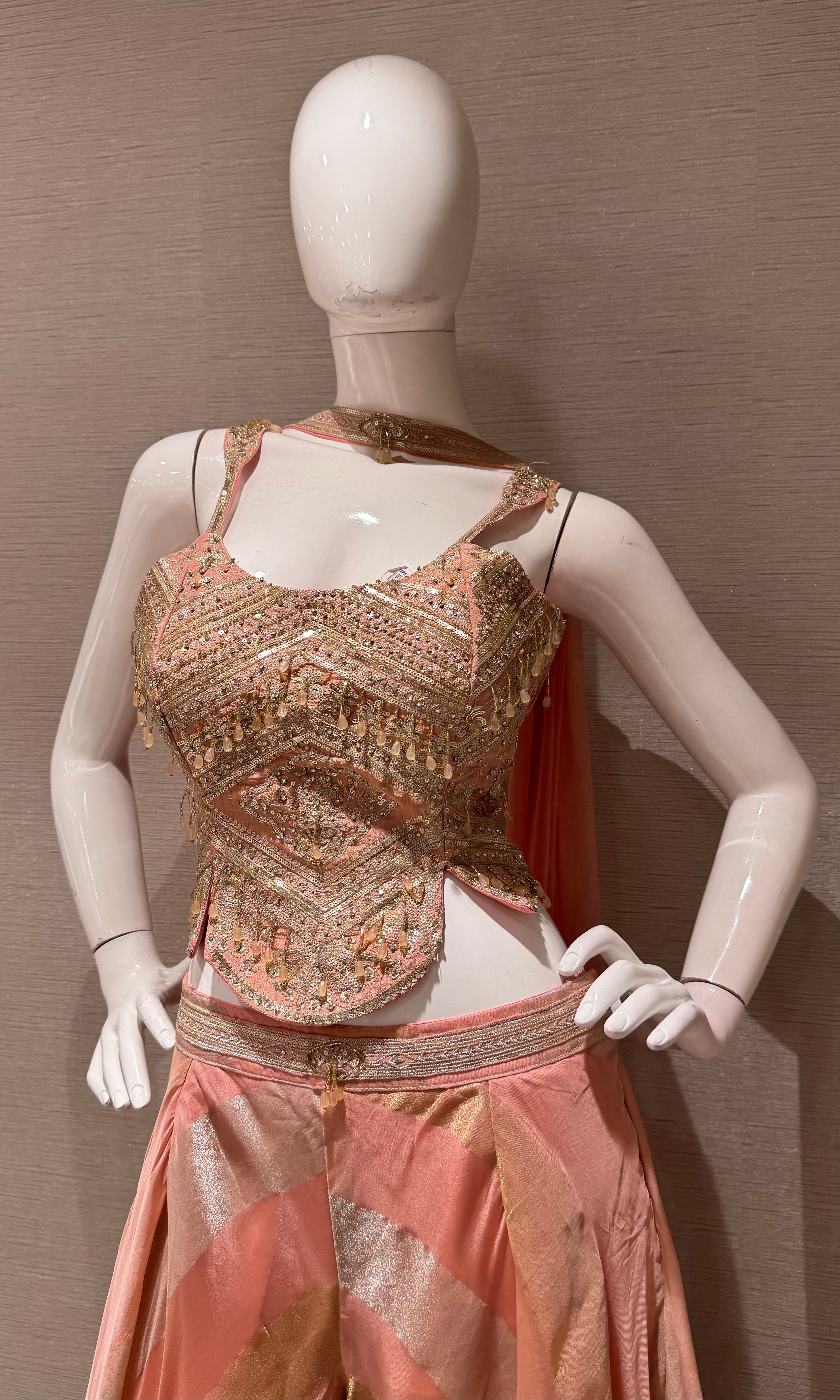 Peach High Glam Gold Crop Top Palazzo set