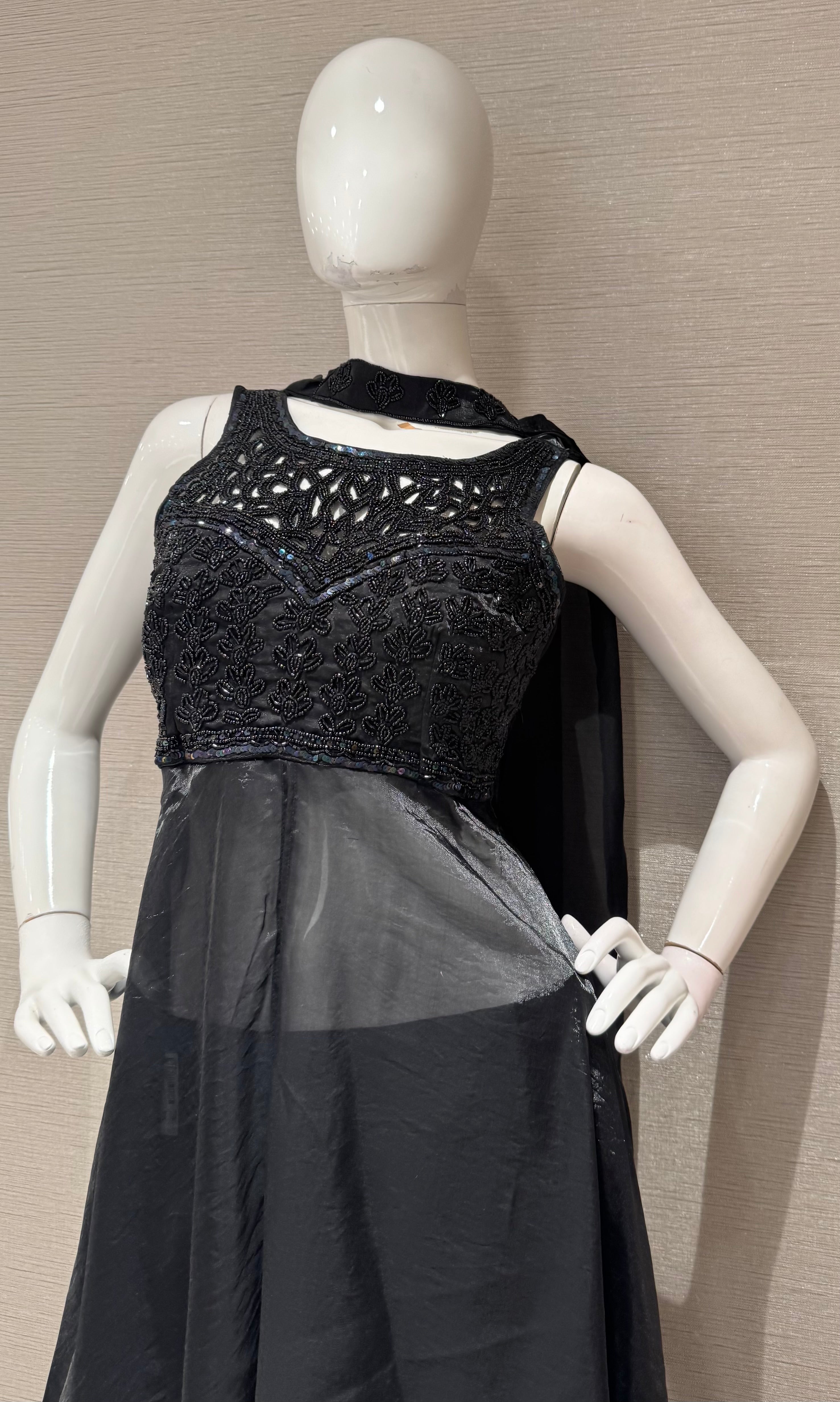 Black Beaded Shimmer Anarkali palazzo set