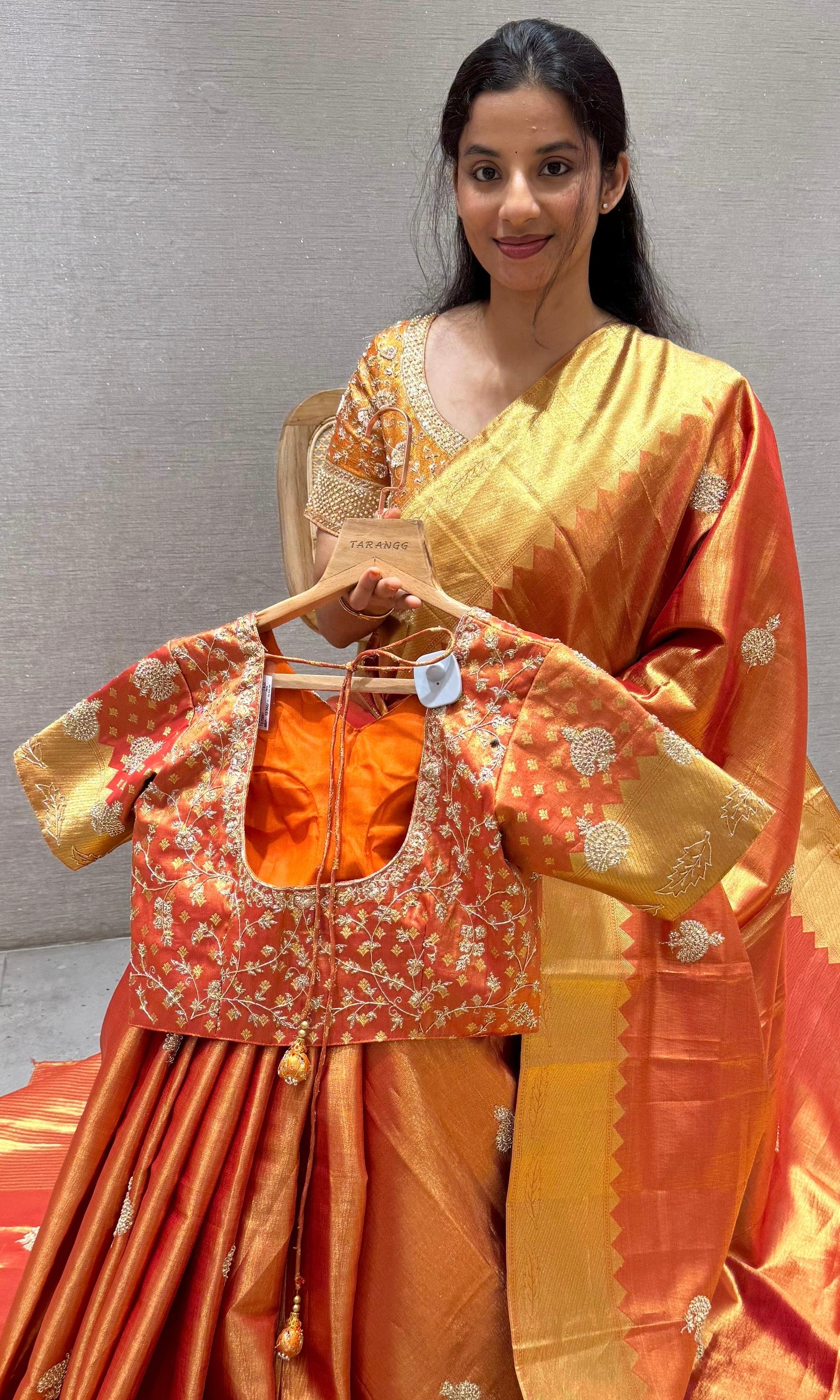 Orange saree with ready blouse