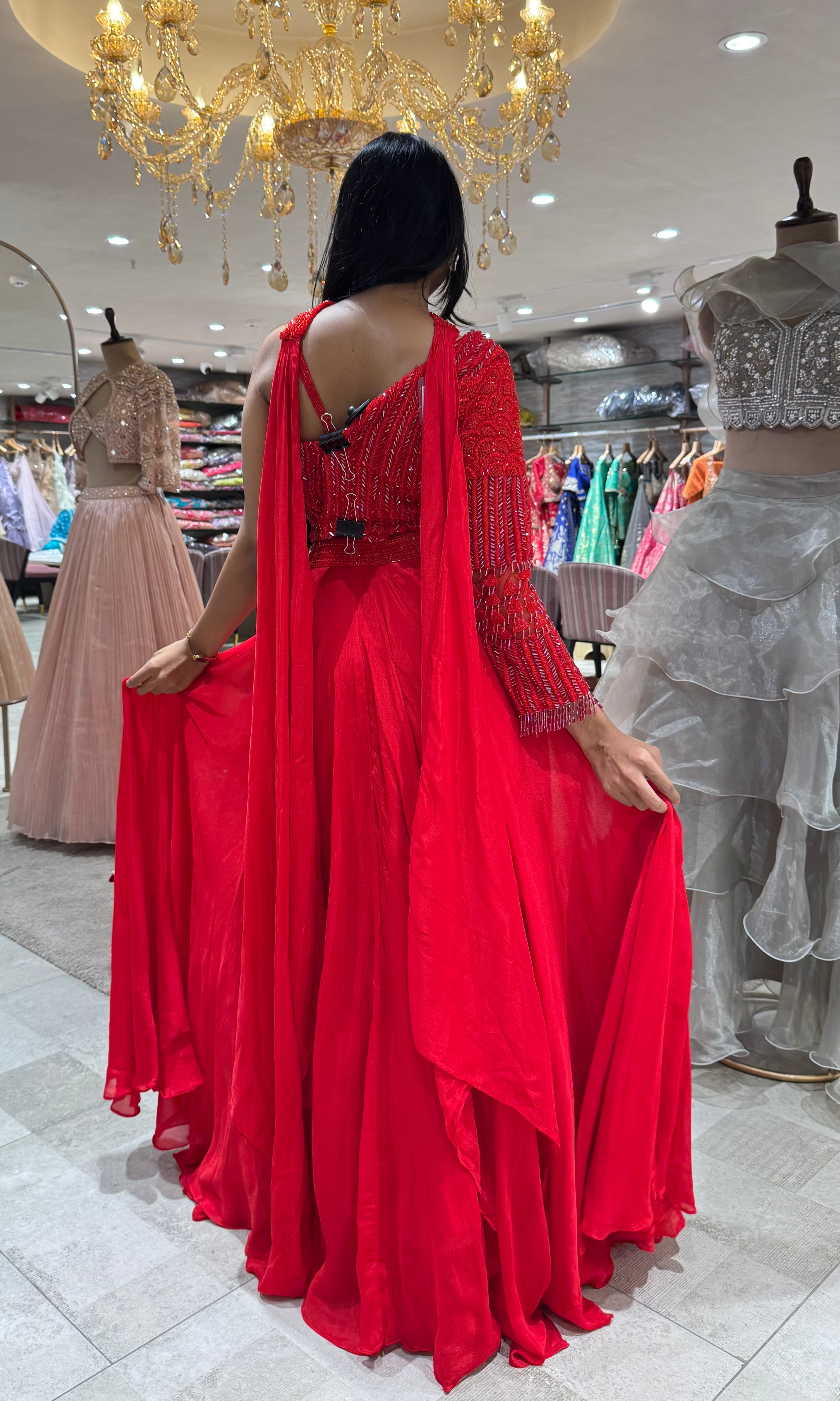 Red EMBELLISHED LEHENGA