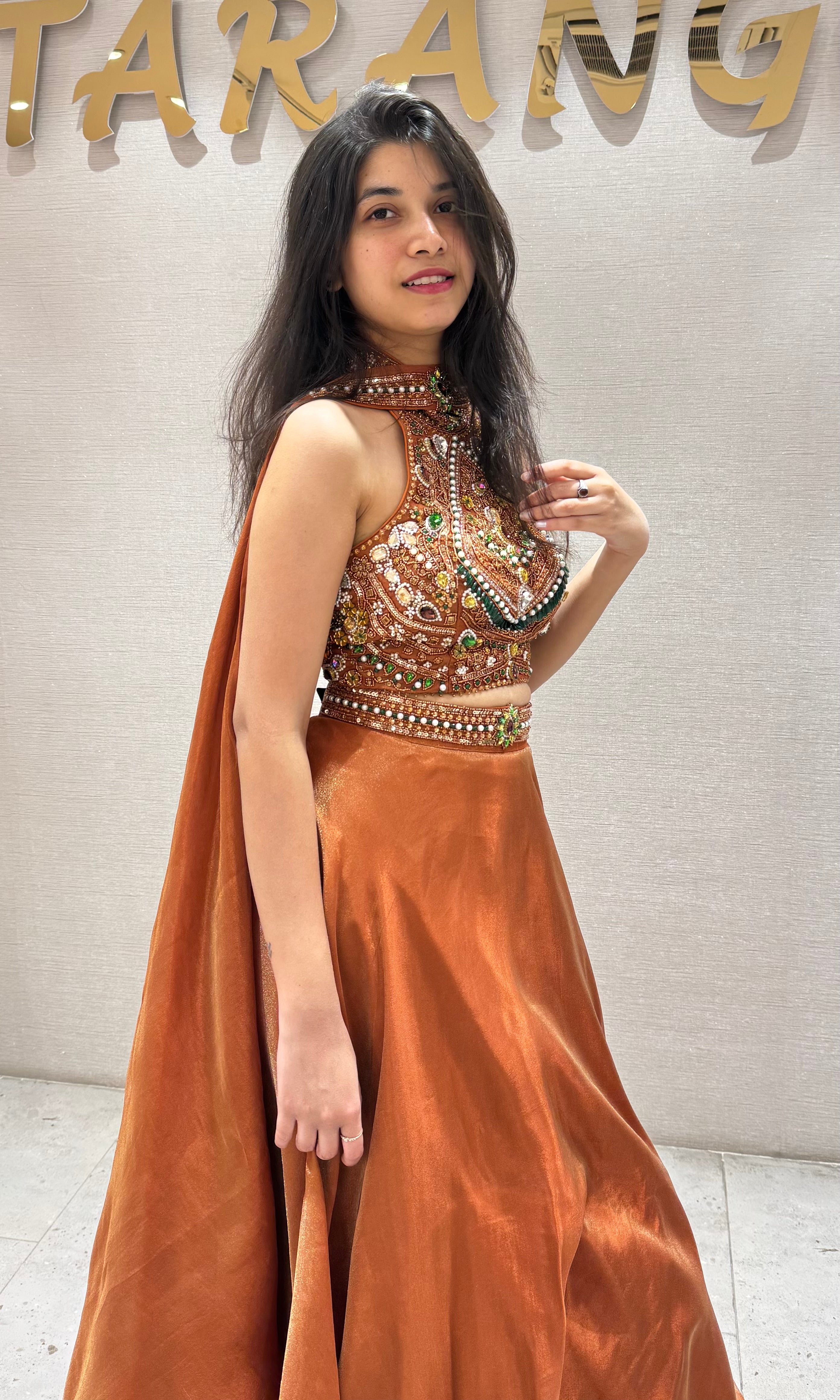 Rust Lehenga WITH HALTER NECK BLOUSE