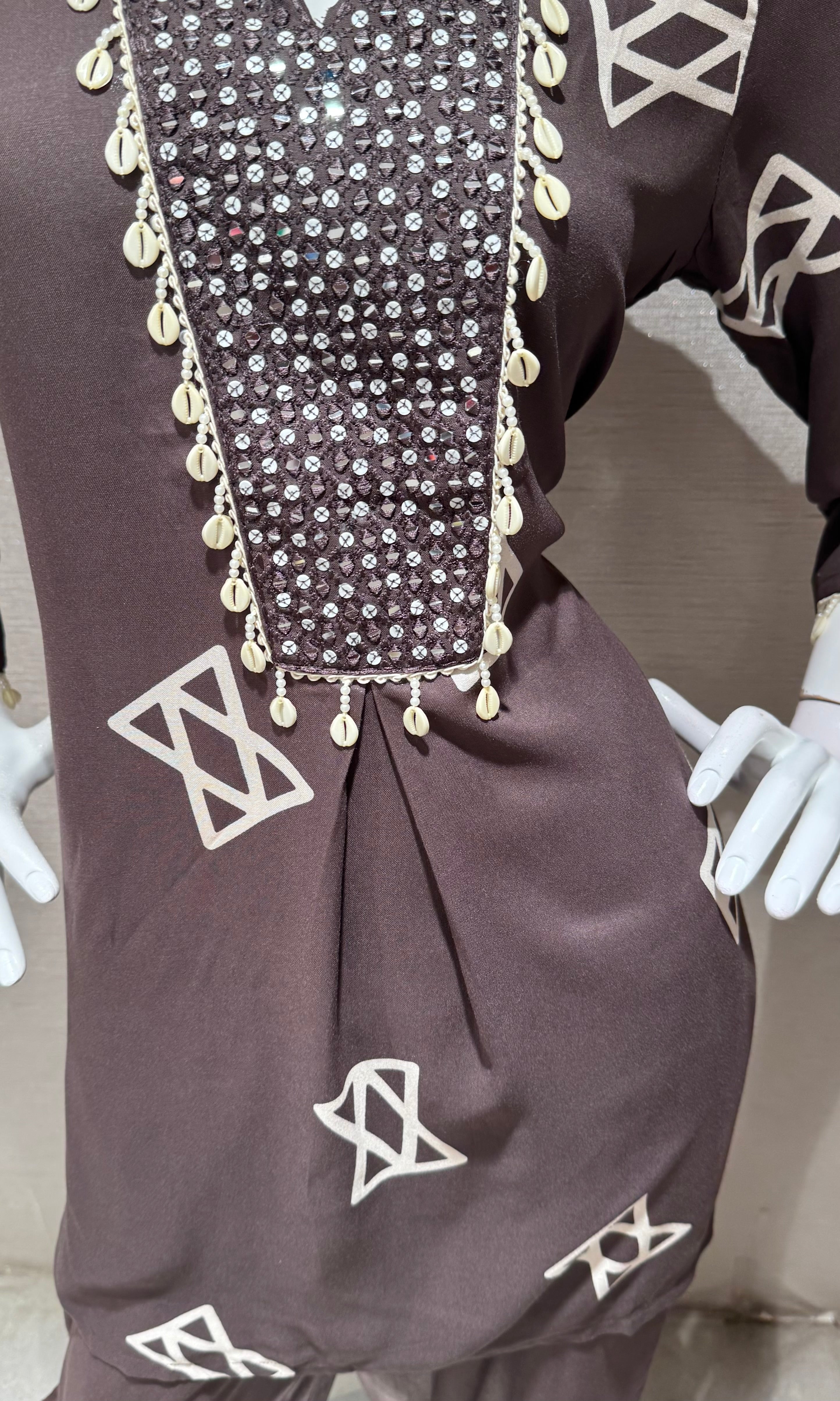 Brown Geometric Print Ethnic Co-Ord Set