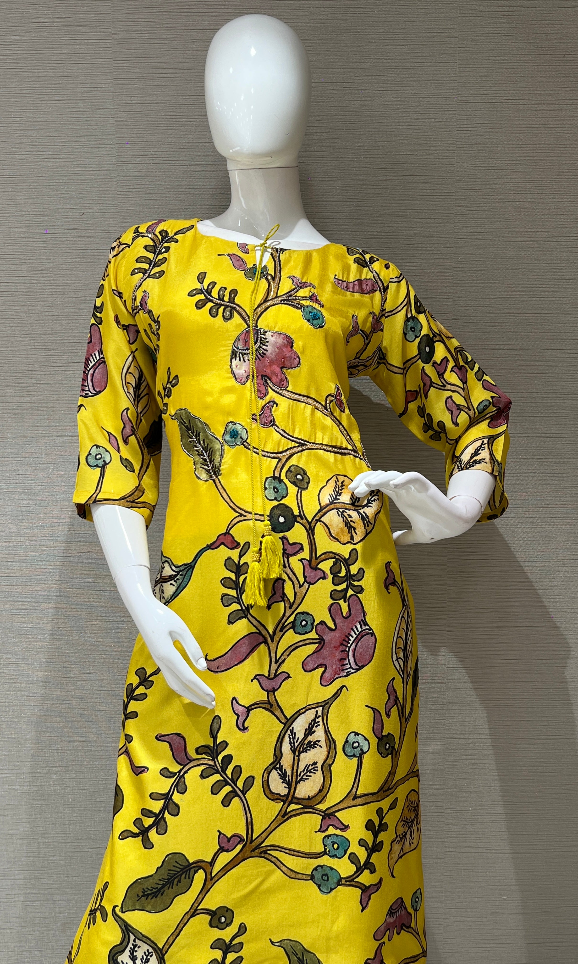 Yellow floral batik print kurti top