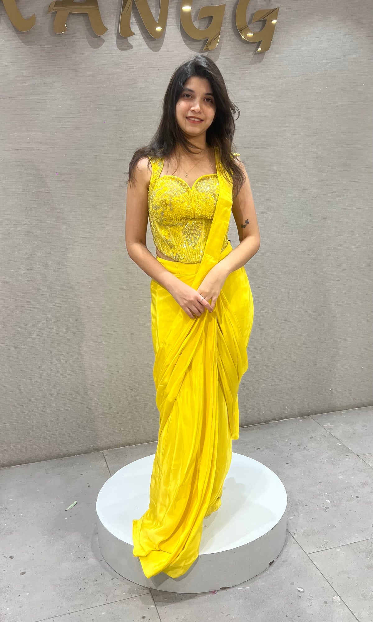 Bright Yellow Silk Saree with Embellished Blouse