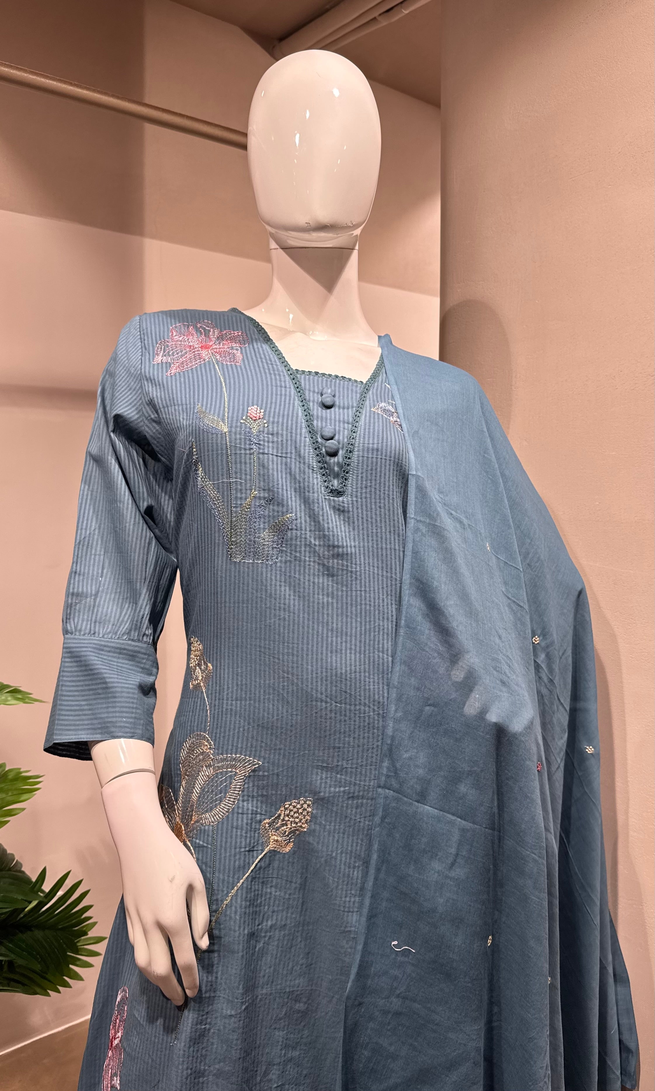 Light blue floral print kurta set