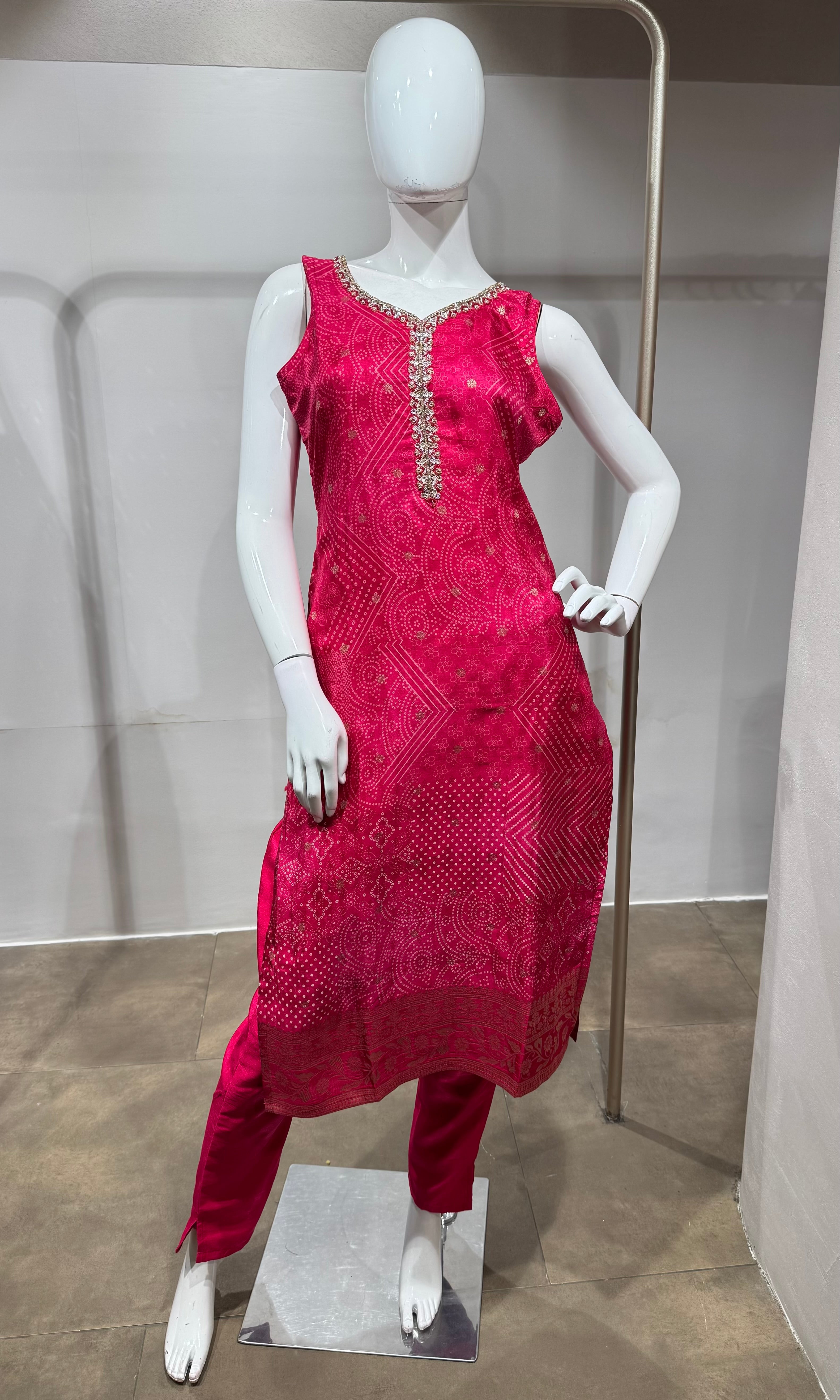 pink Bandhej Kurta set
