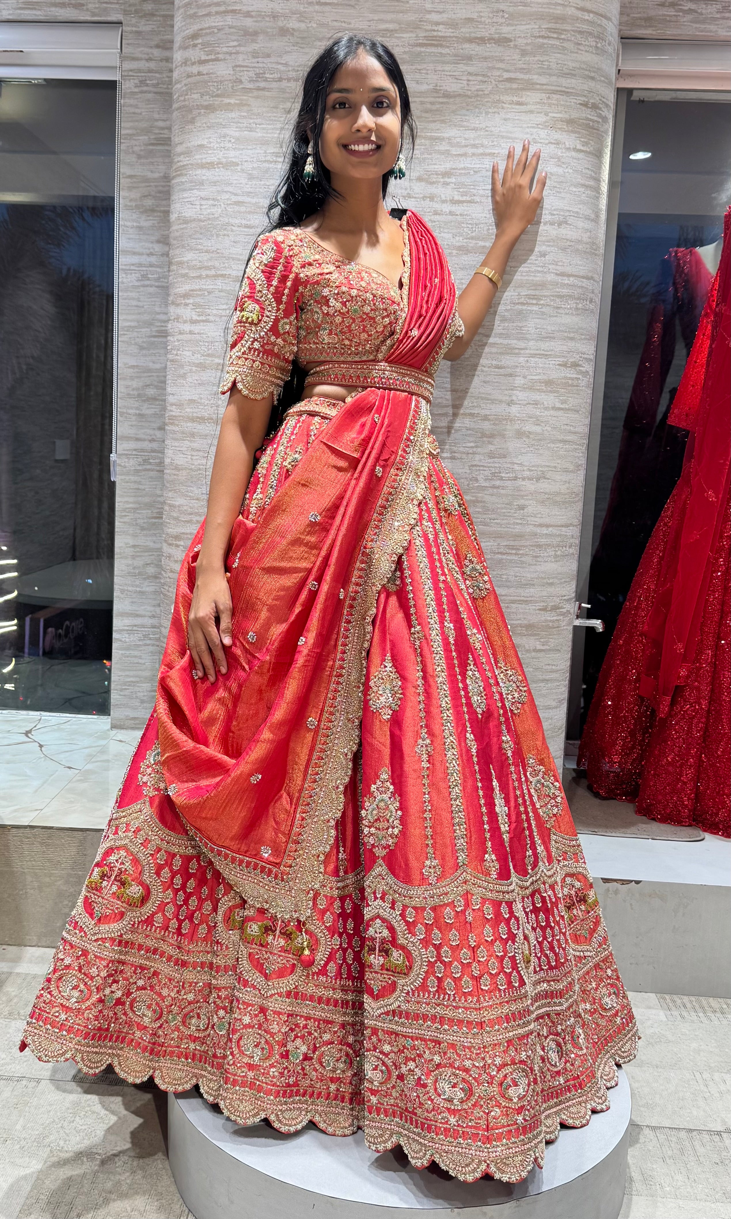 Red Embellished Bridal Lehenga with Belt
