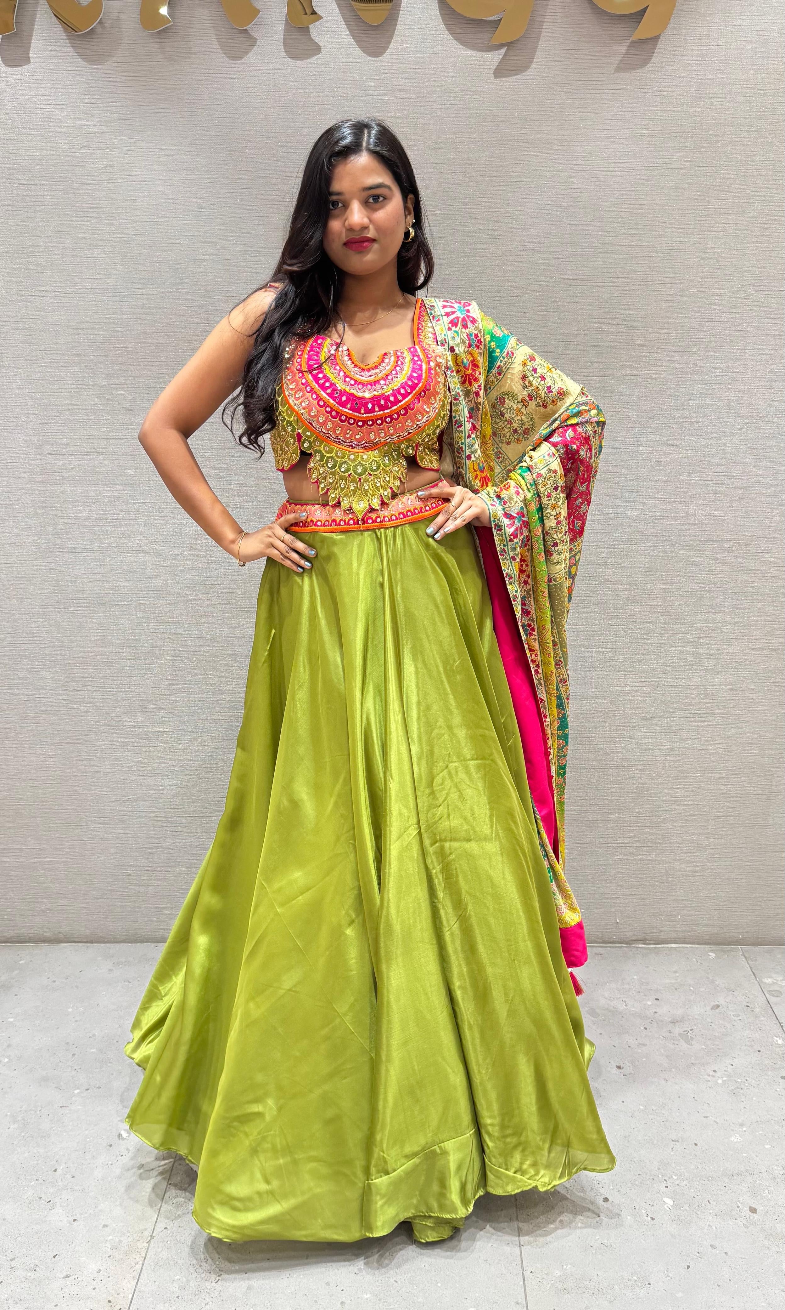 Green Lehenga WITH MULTI COLOUR DUPATTA