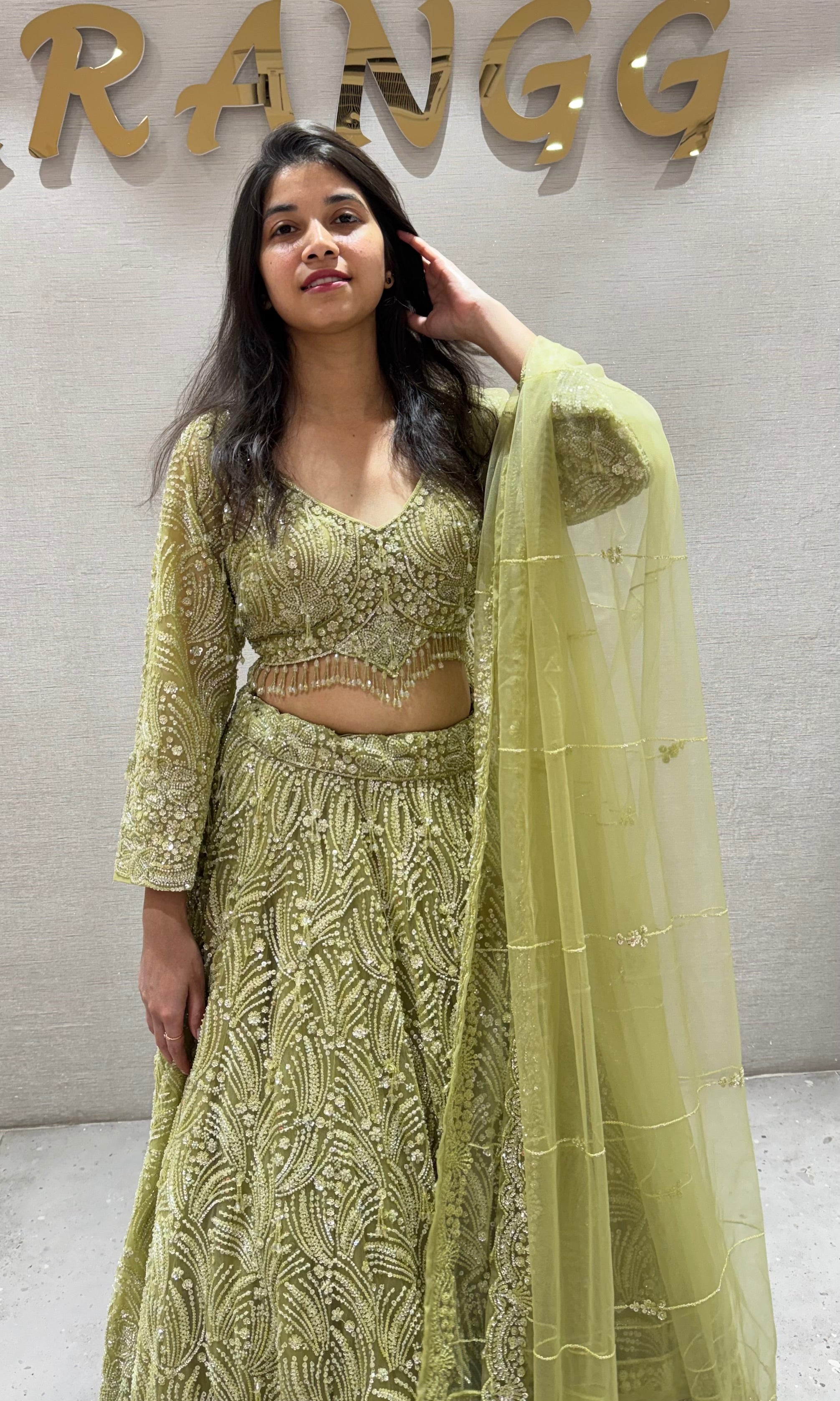 Pista green CRYSTAL EMBROIDERED lehenga