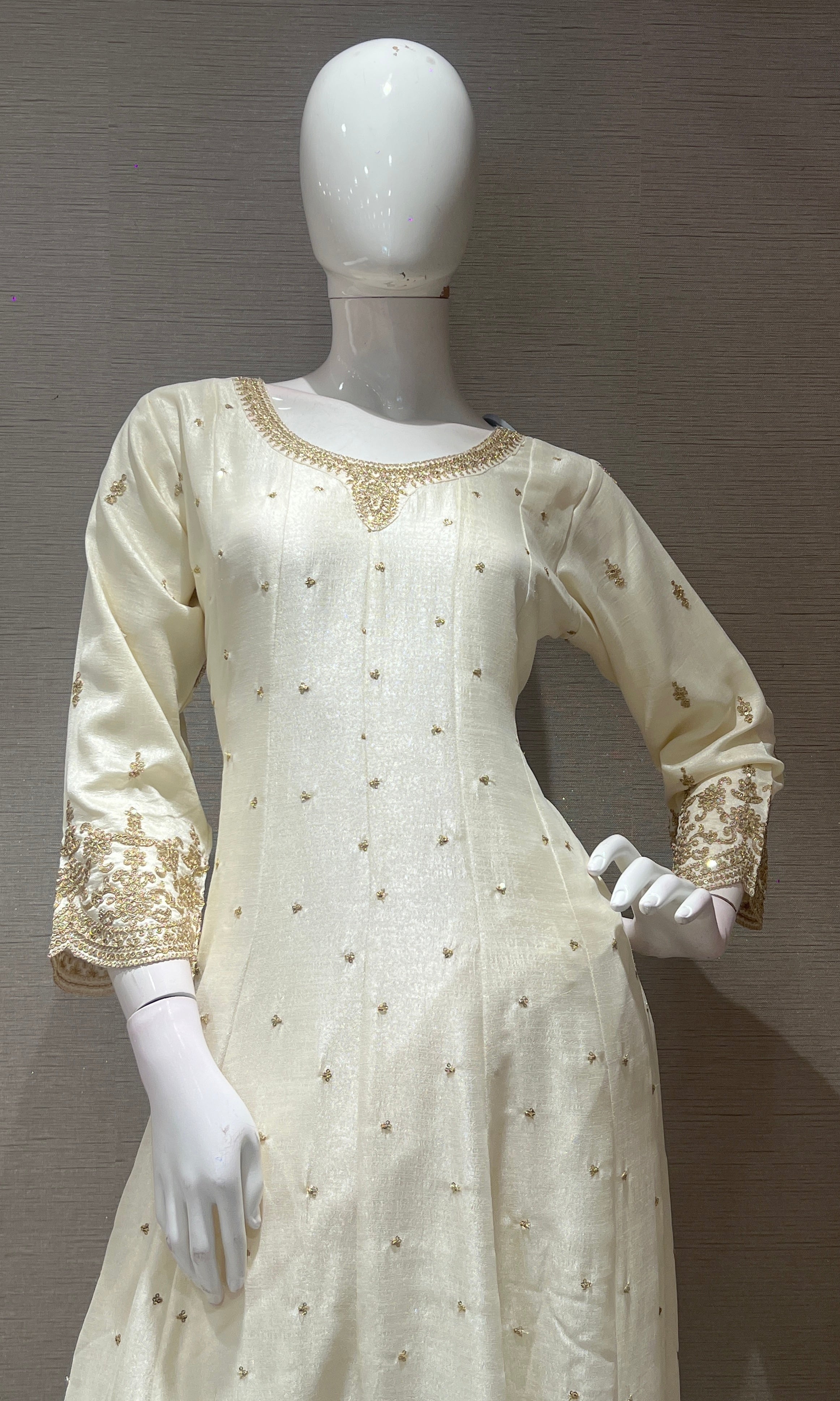 White GOLDEN EMBROIDERED Anarkali