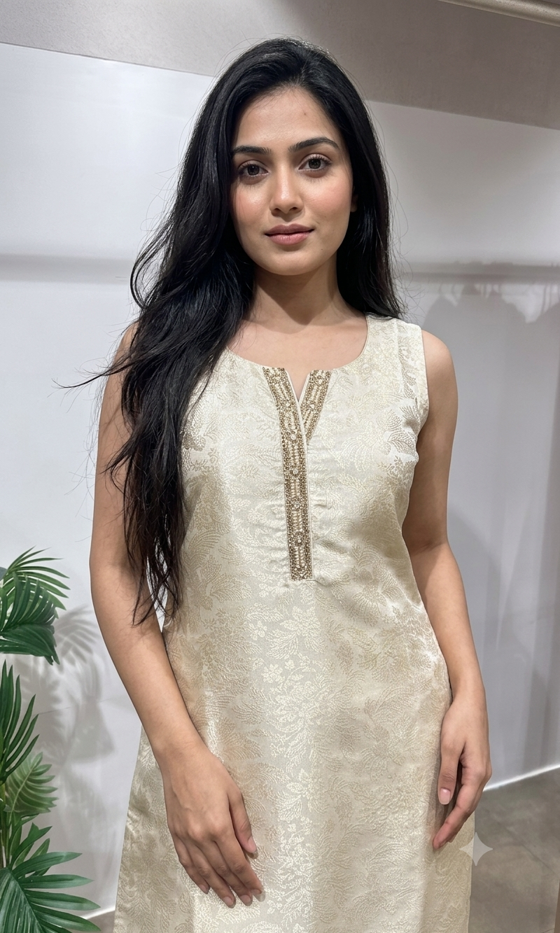 CREAM GOLDEN SHIMMER SILK KURTA SET