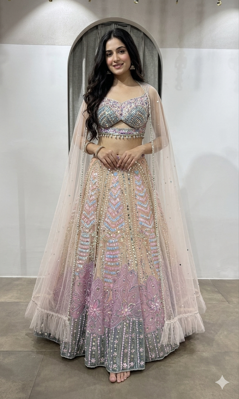PEACH Pastel Multicolor Designer Lehenga Set