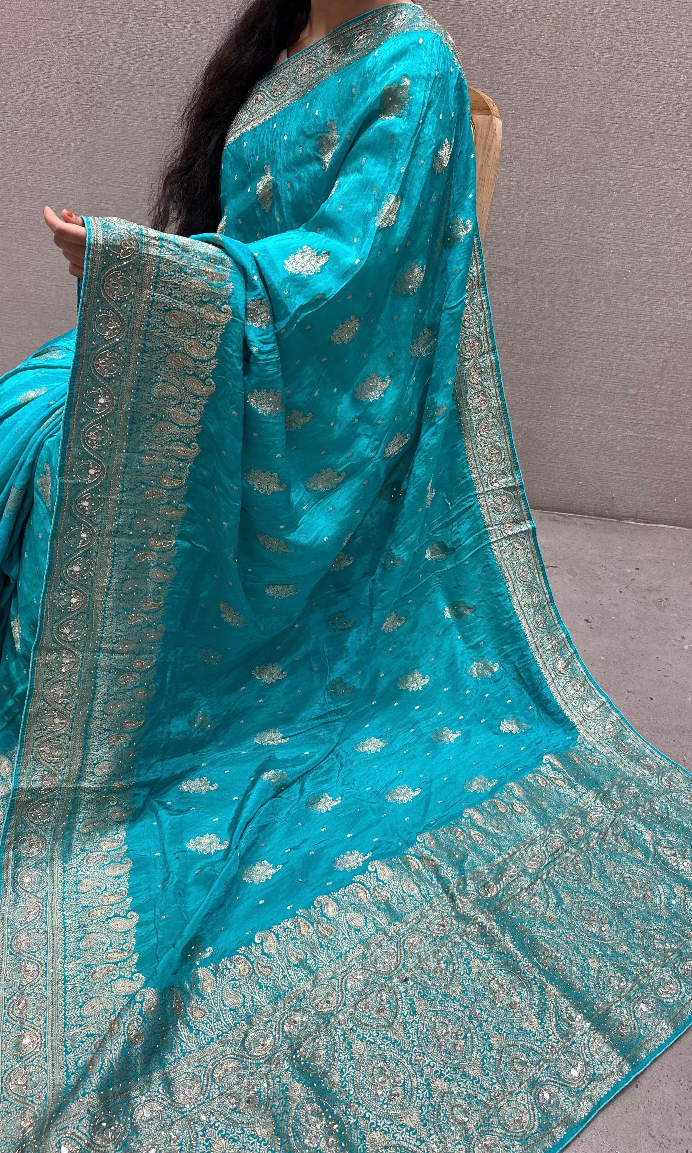 Firozi sea blue Banarasi saree