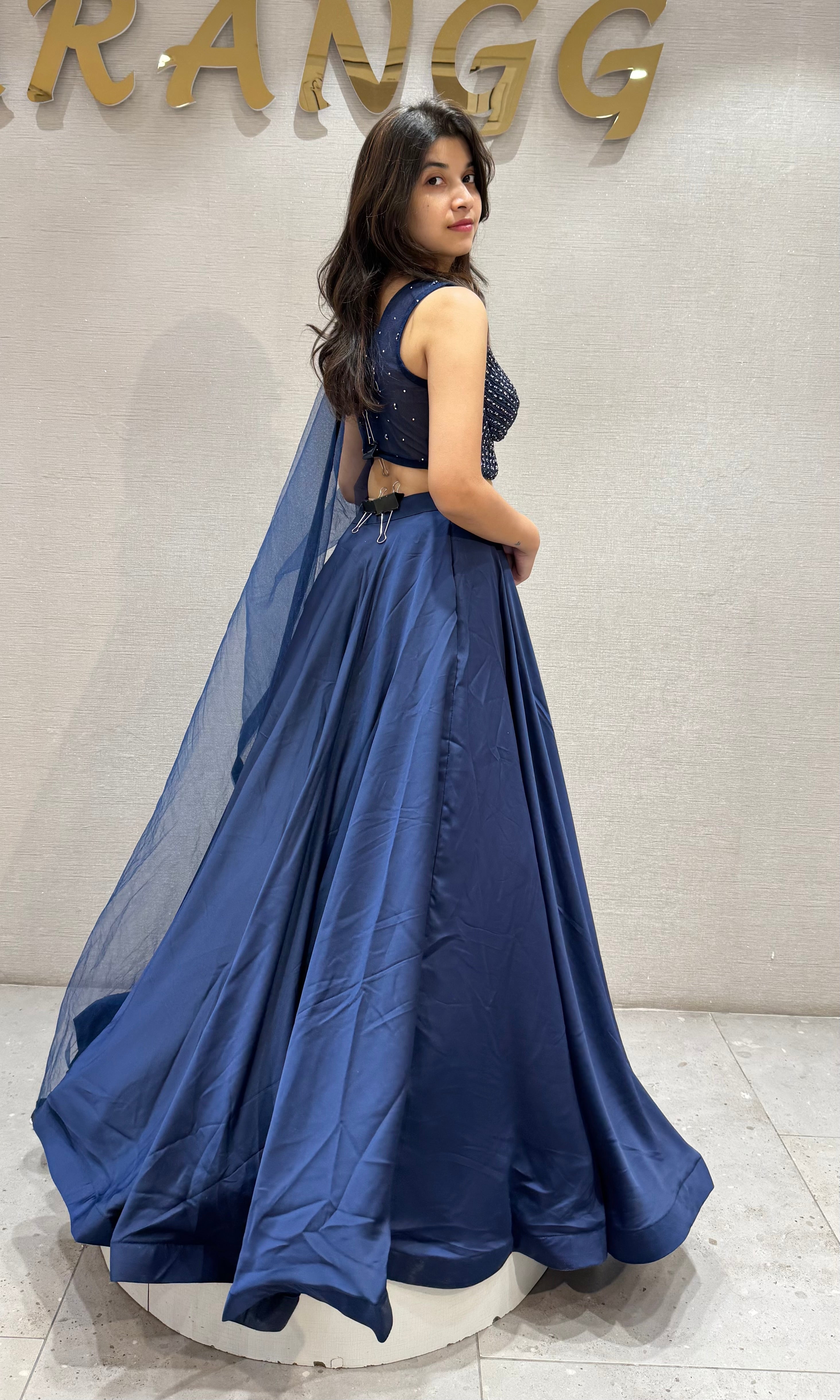Navy Blue Fusion Embroidery Lehenga set