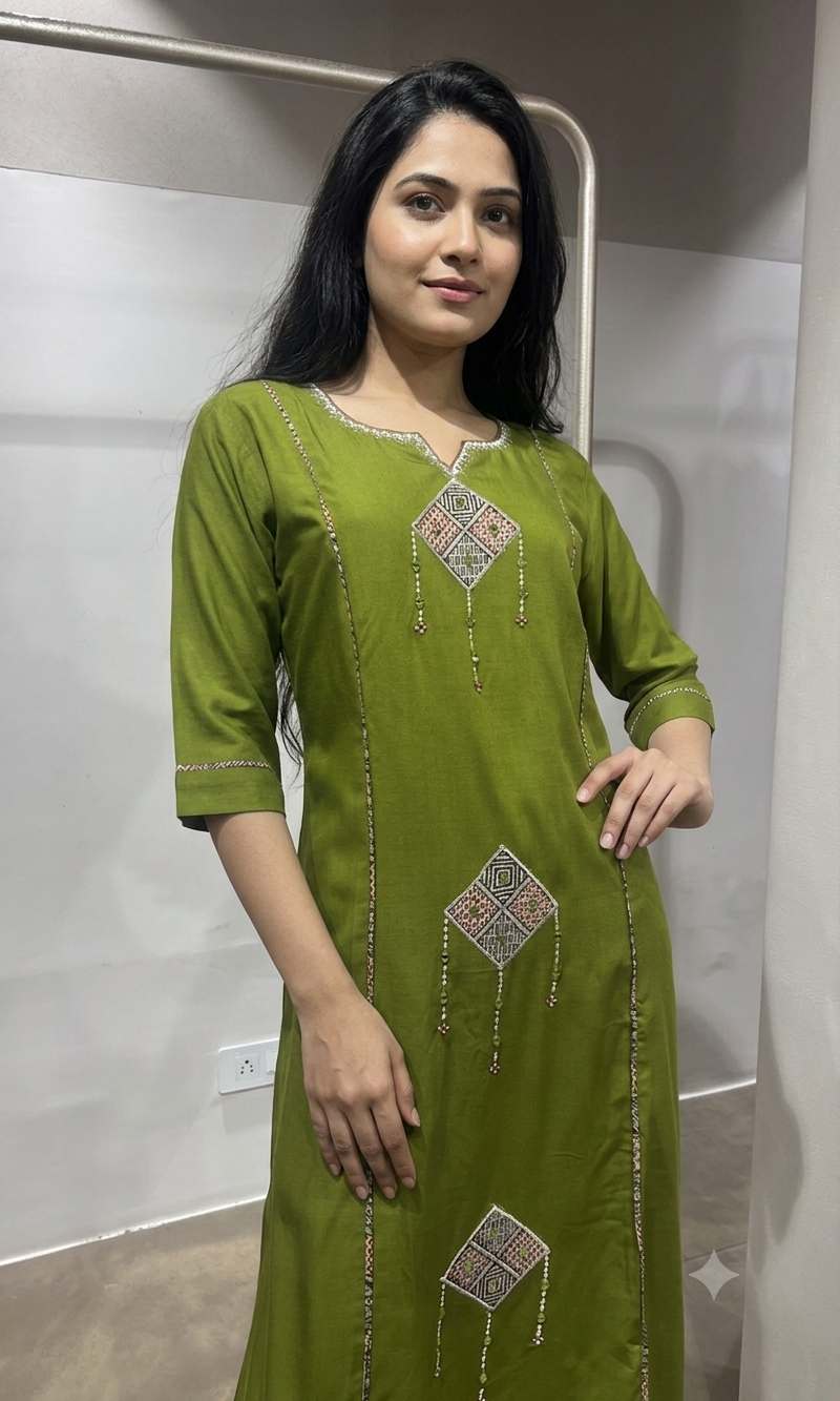 Green Ethnic Motif Kurta with Bottom