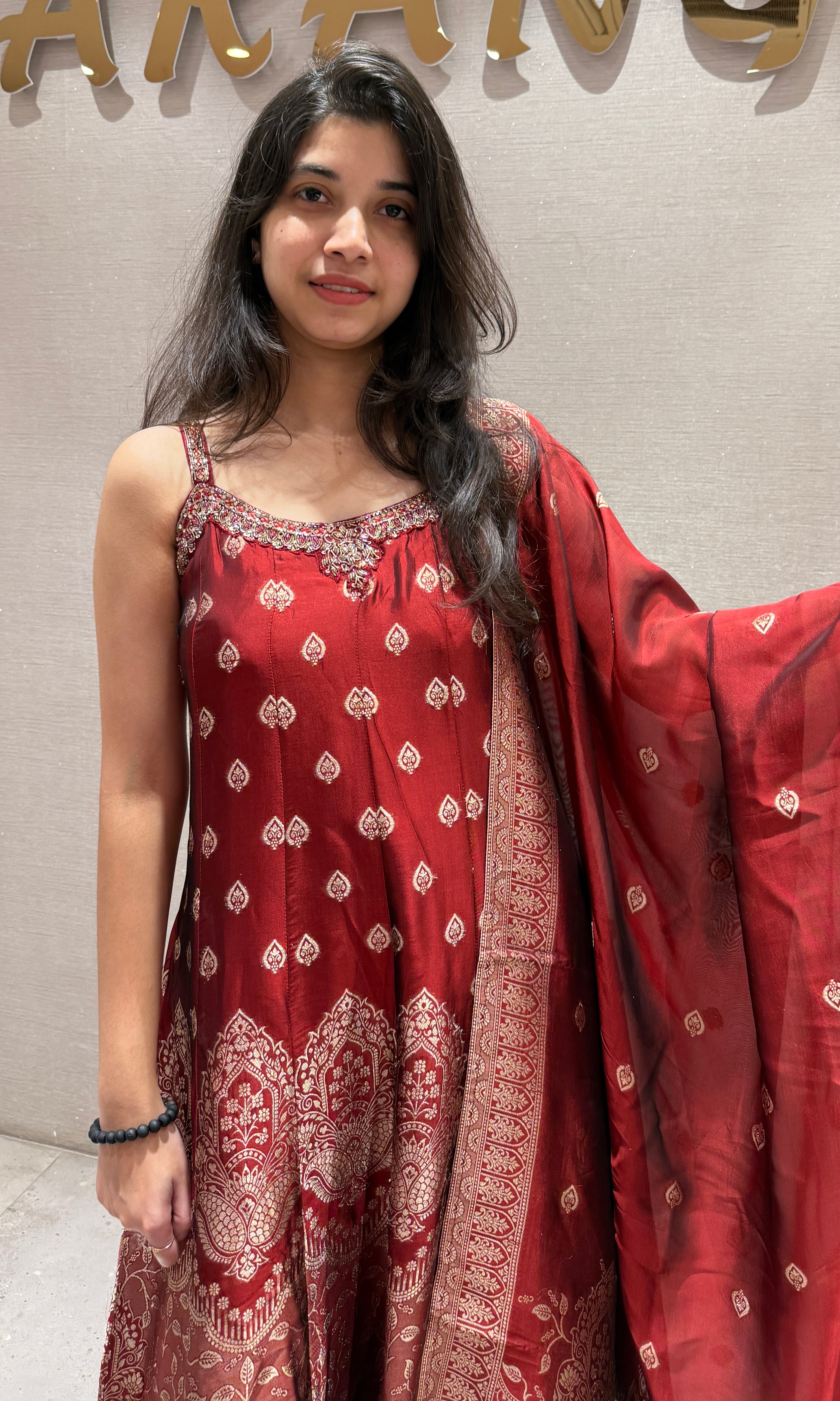 Maroon Banarasi Anarkali SET