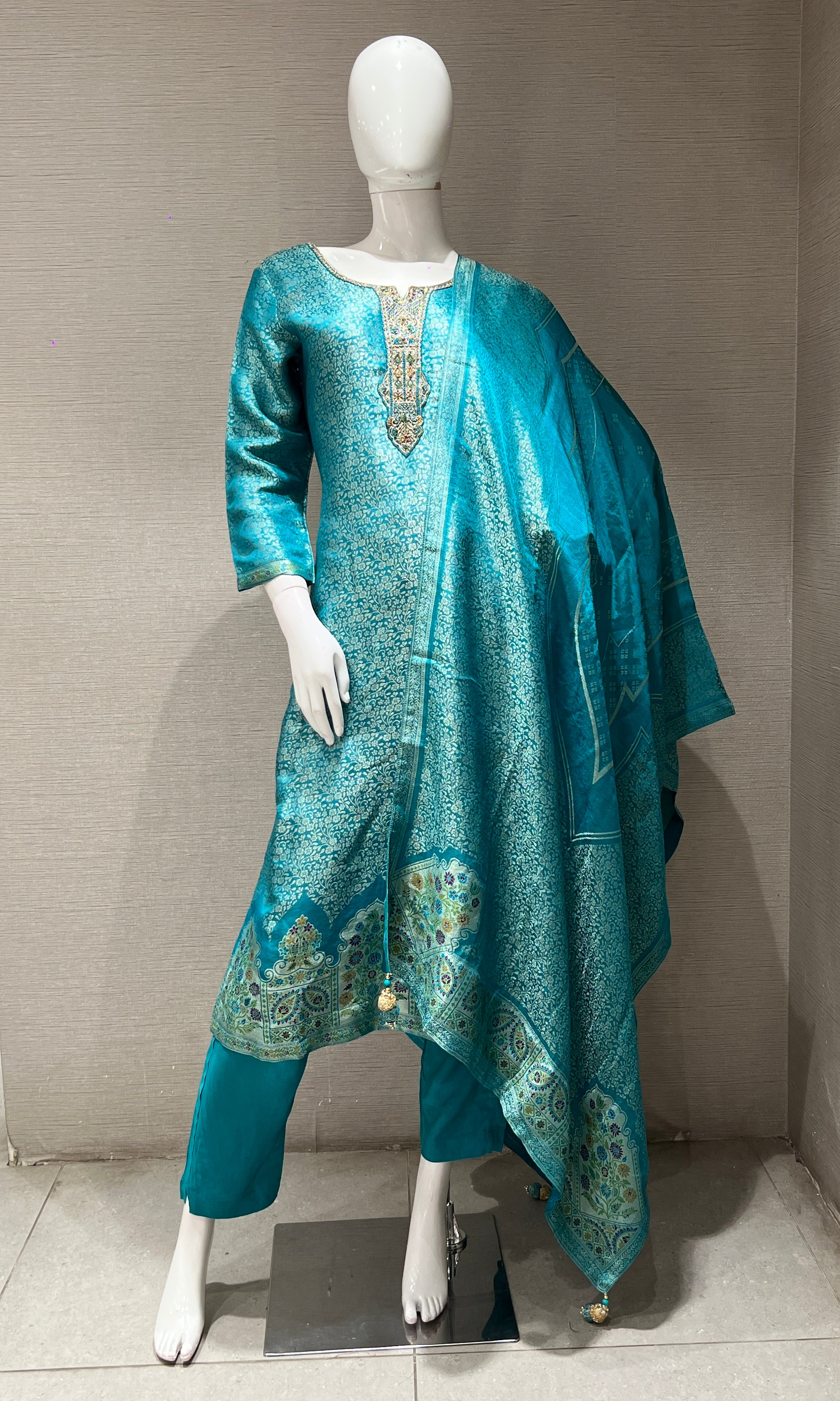 Rama blue ethnic print kurta set