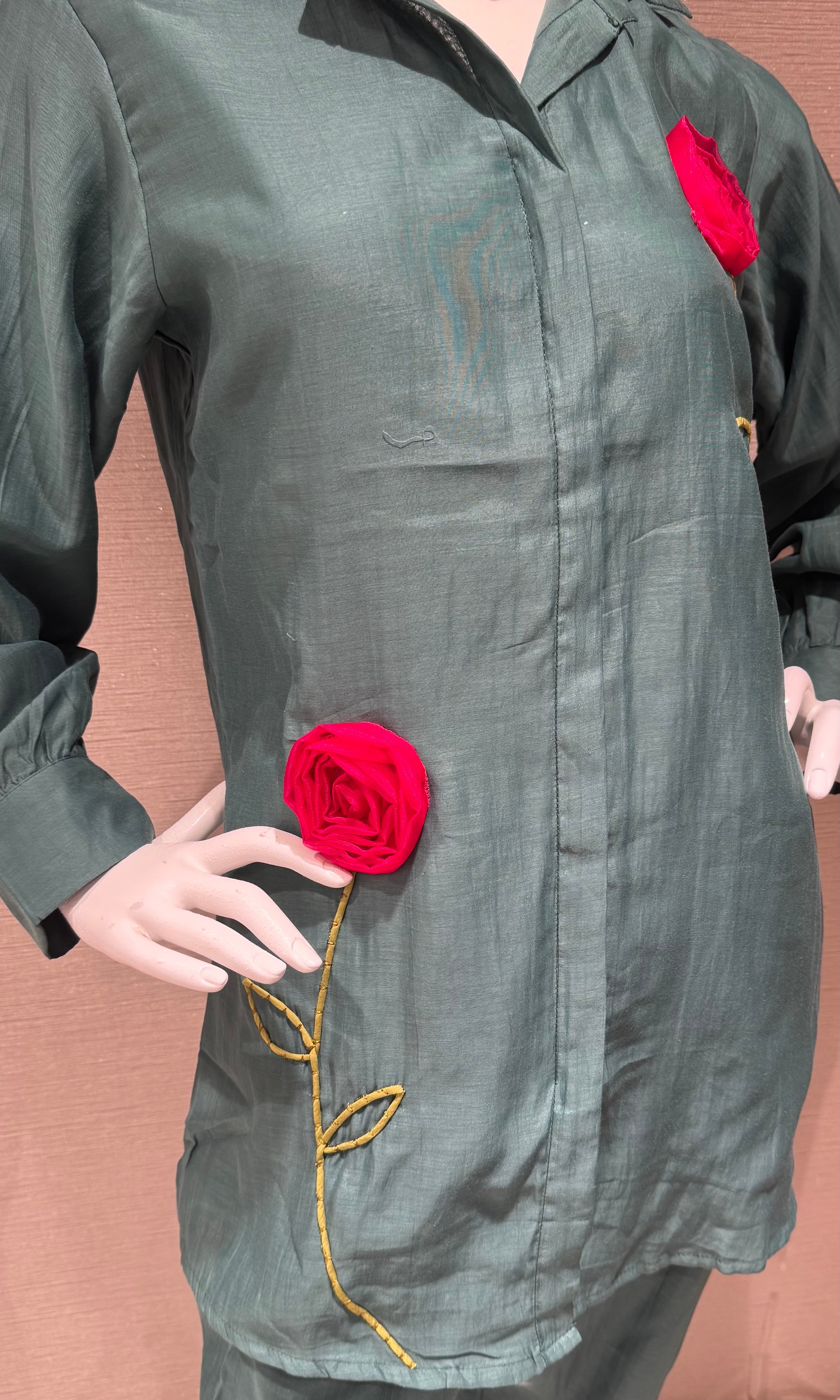 Green Rose Floral Cord set