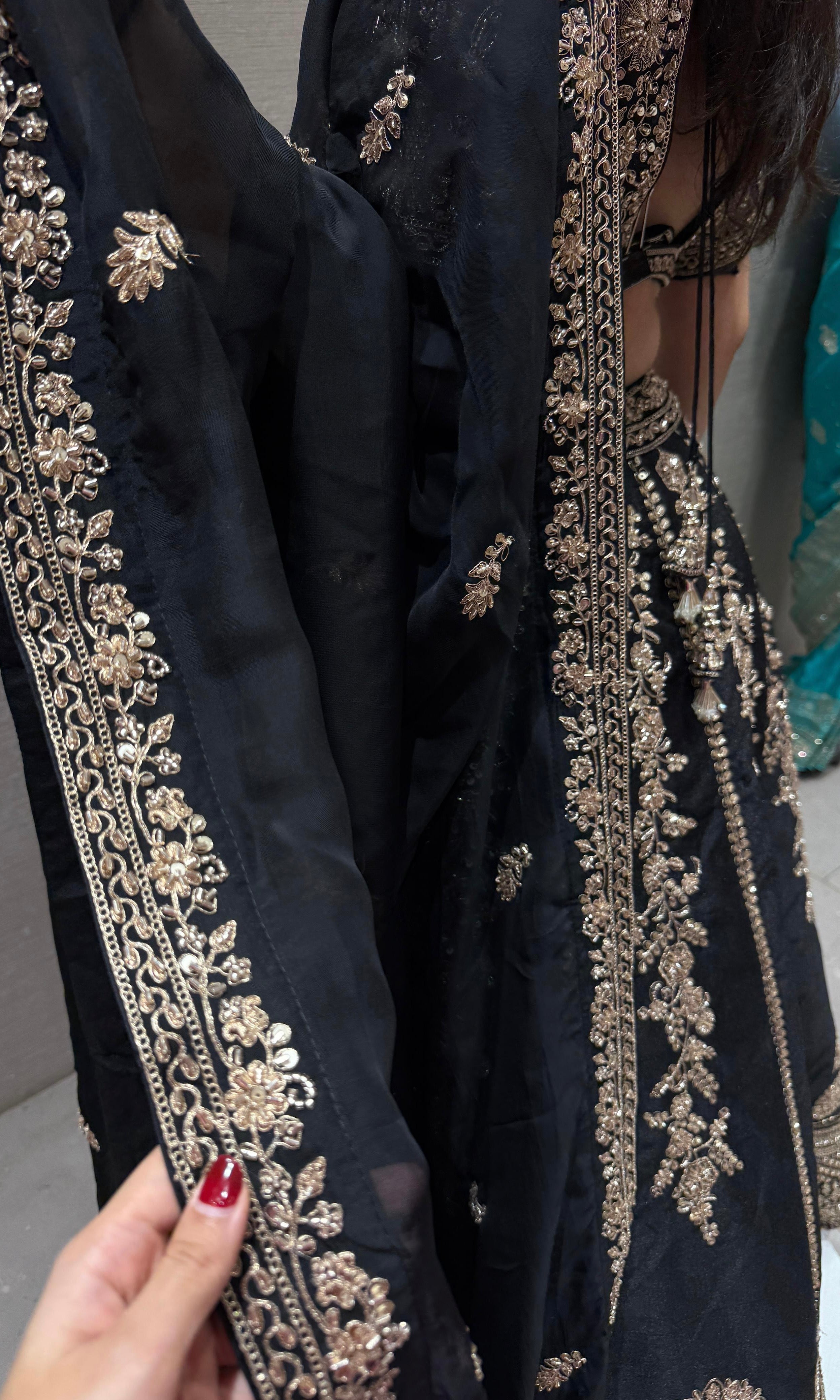 Midnight Bloom Raw silk Lehenga