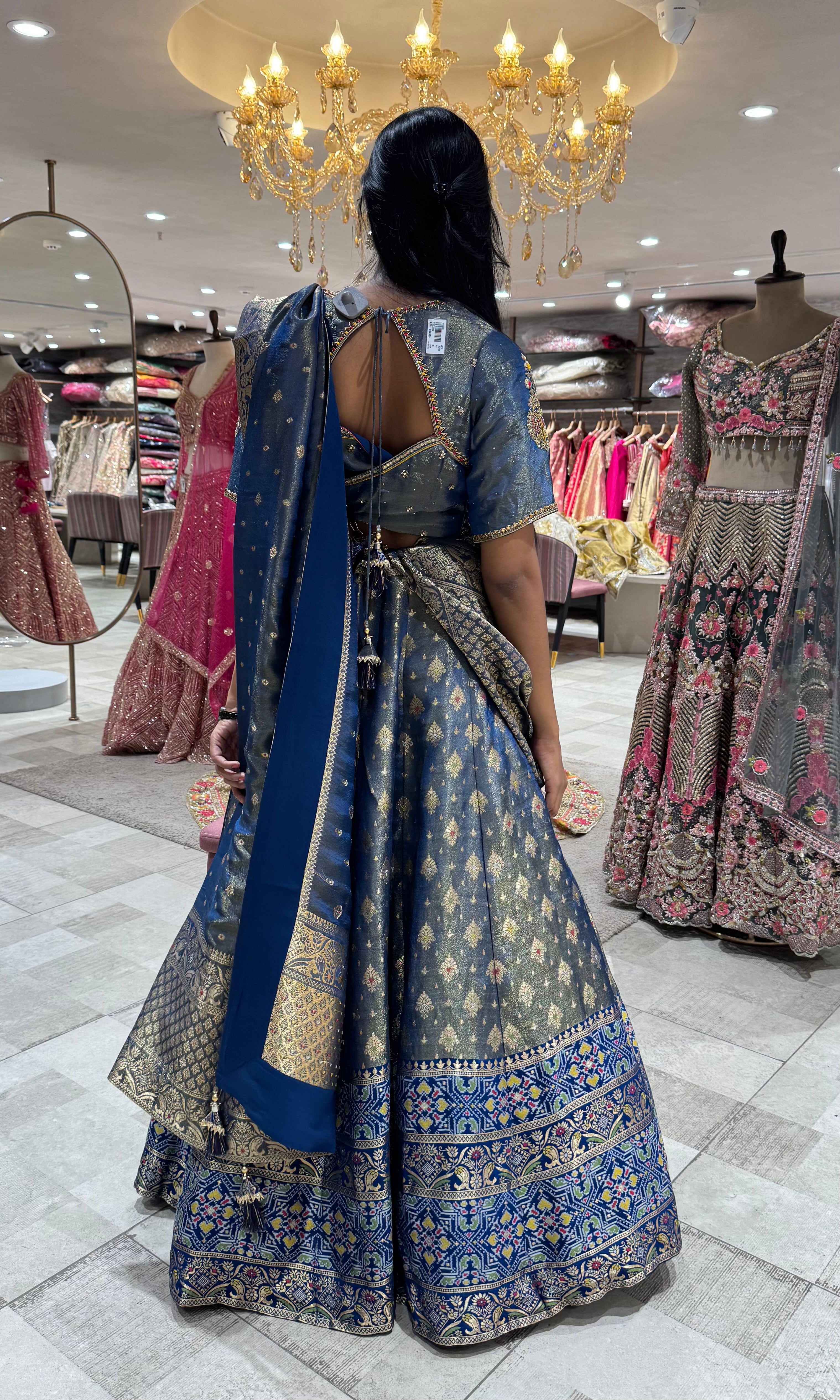 BLUE FLORAL BANARASI ETHNIC LEHENGA