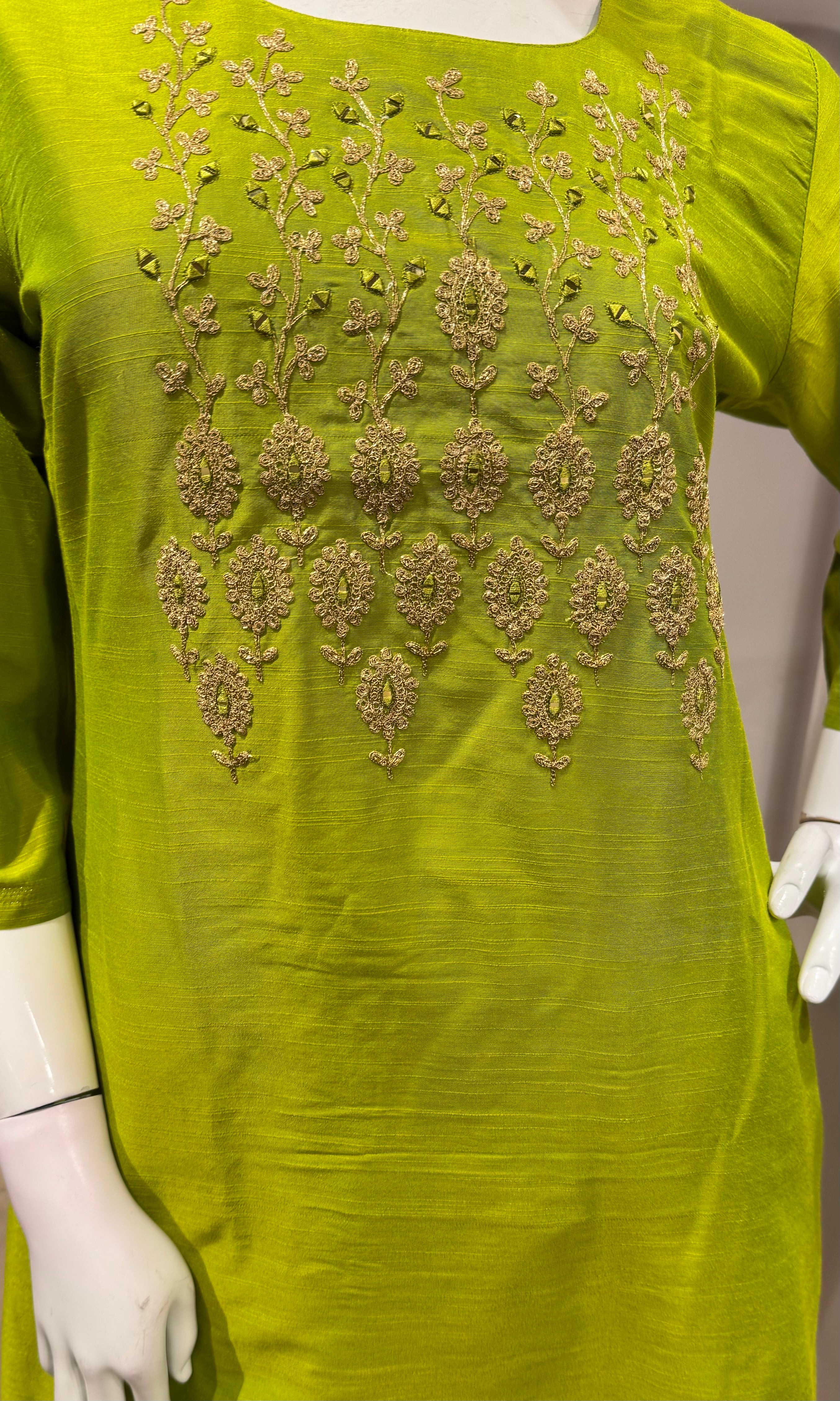 Lime Green Embroidered Silk Kurta set