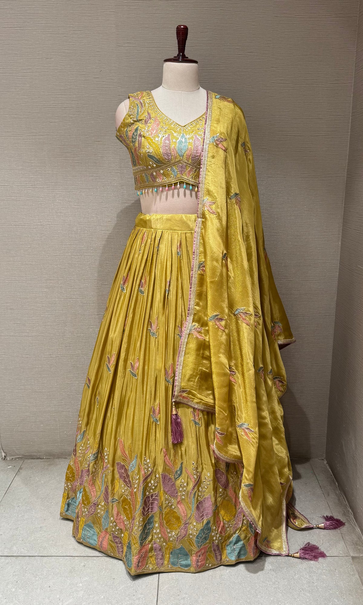 Mehendi Green Tissue silk Floral Print Lehenga Set